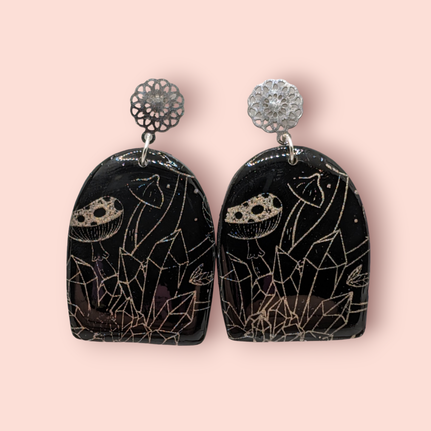 Gothic, mushroom,crystal, spellbinding style earrings