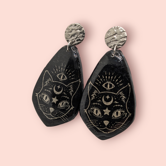 Gothic kitty spellbinding tarot style earrings