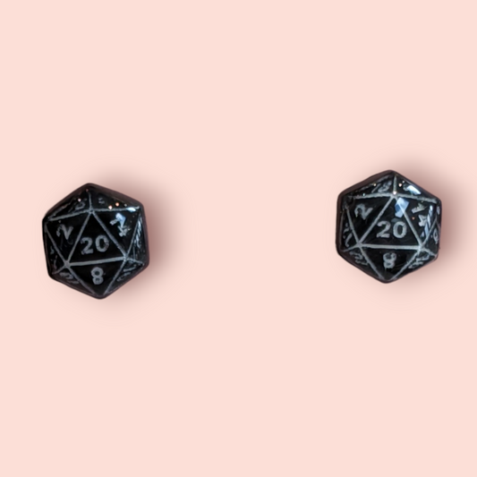 Small D20 stud earrings tabletop roleplay gaming dice