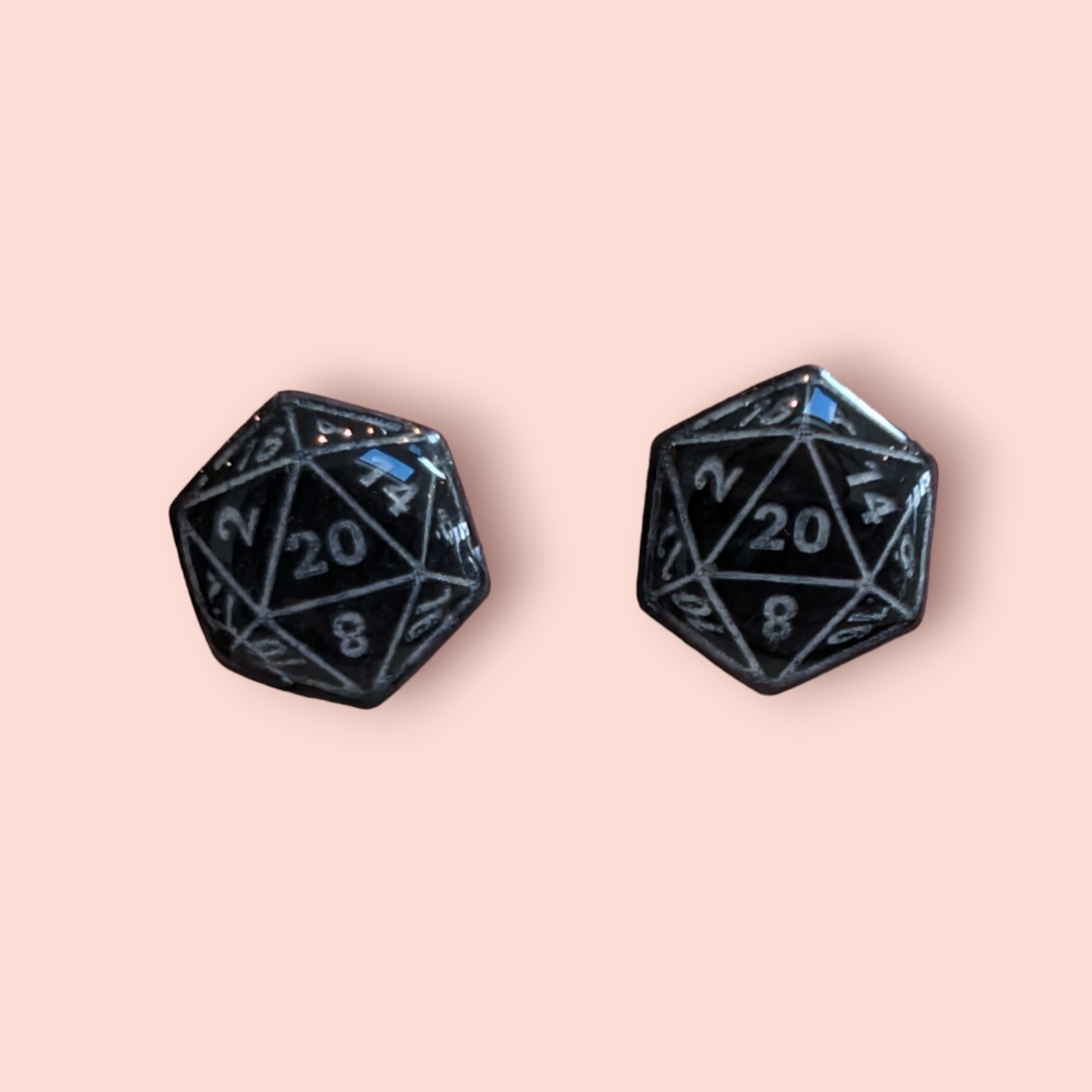 Large D20 stud earrings tabletop roleplay gaming dice