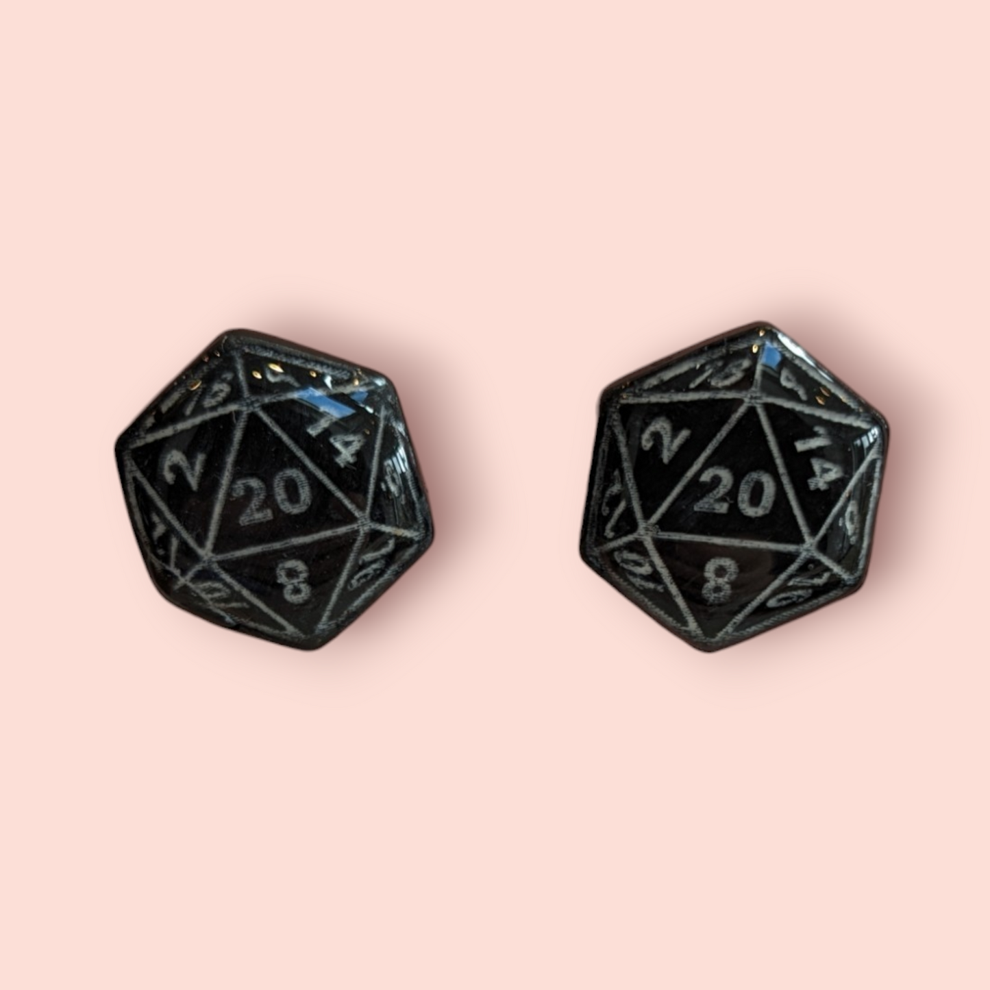 Large D20 stud earrings tabletop roleplay gaming dice