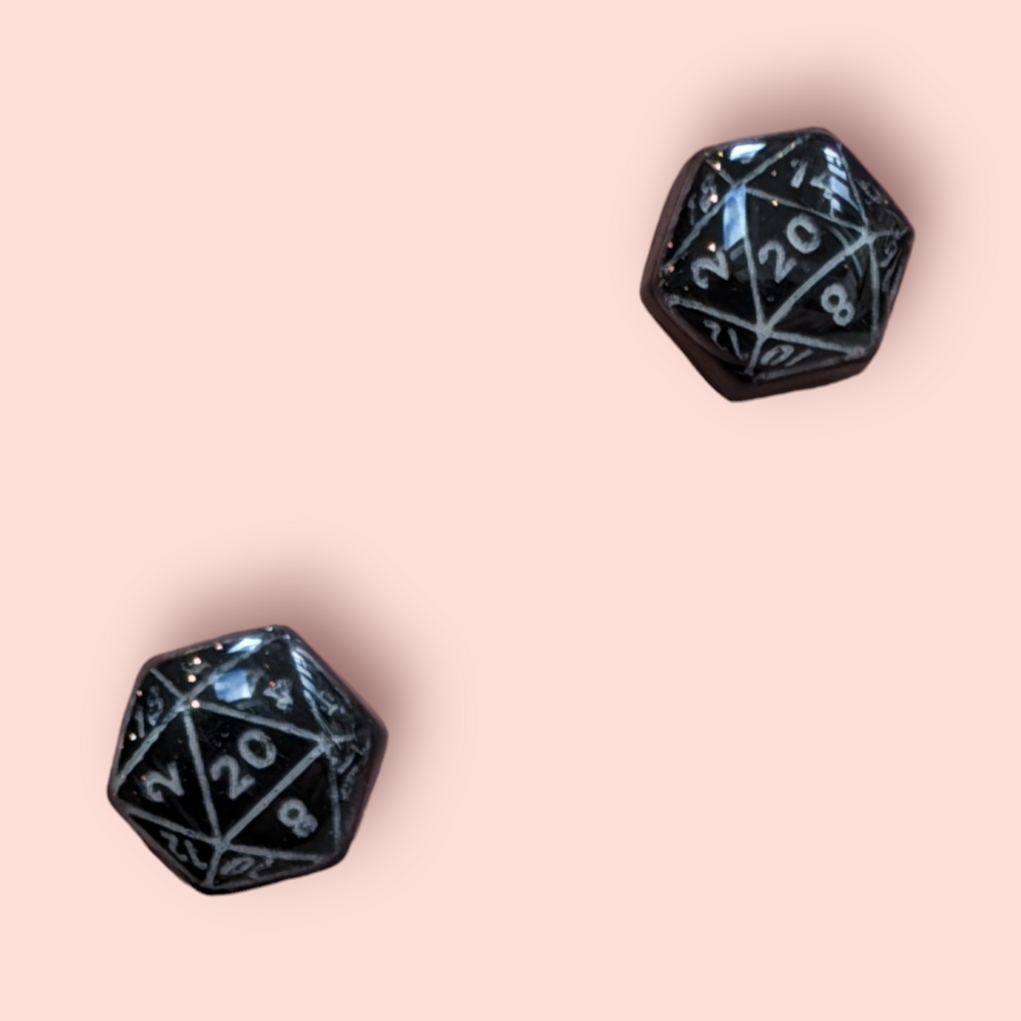 Small D20 stud earrings tabletop roleplay gaming dice