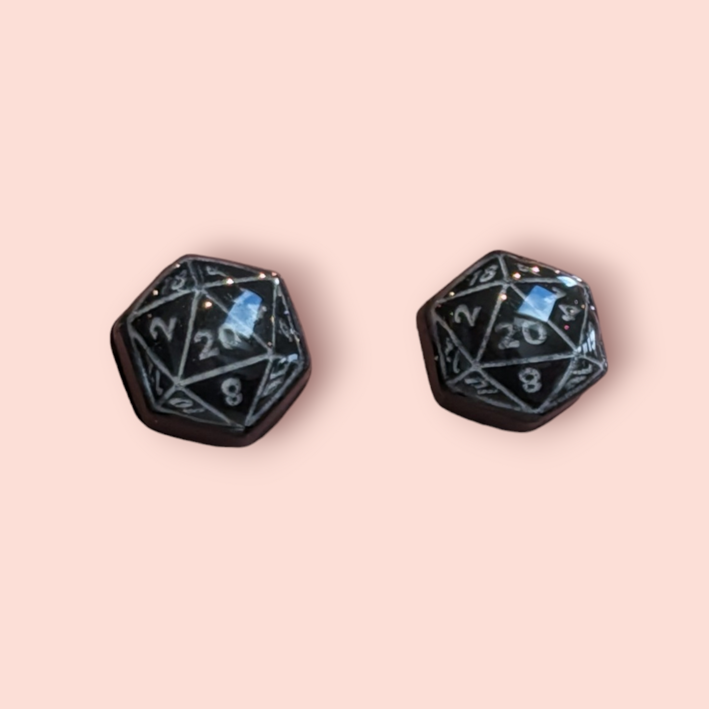 Small D20 stud earrings tabletop roleplay gaming dice