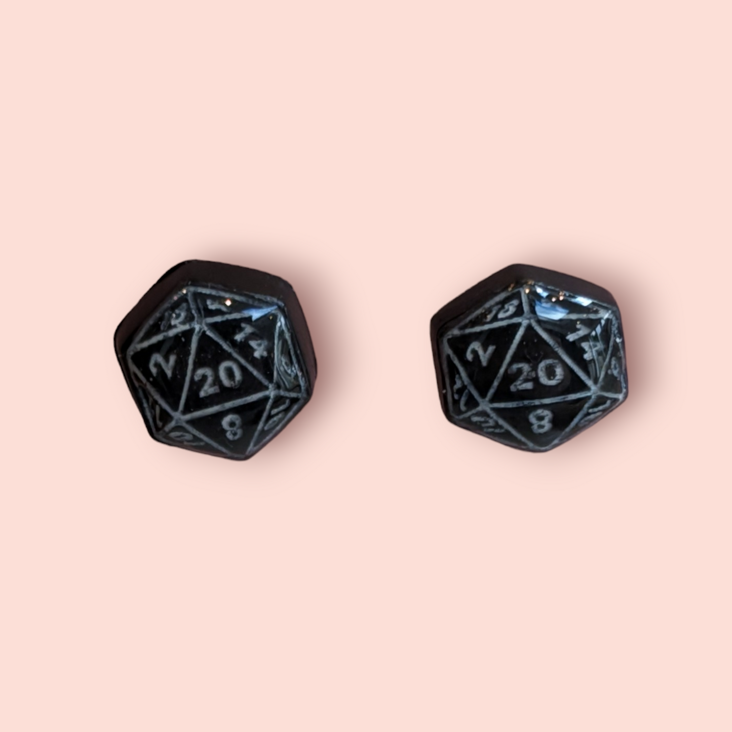 Small D20 stud earrings tabletop roleplay gaming dice