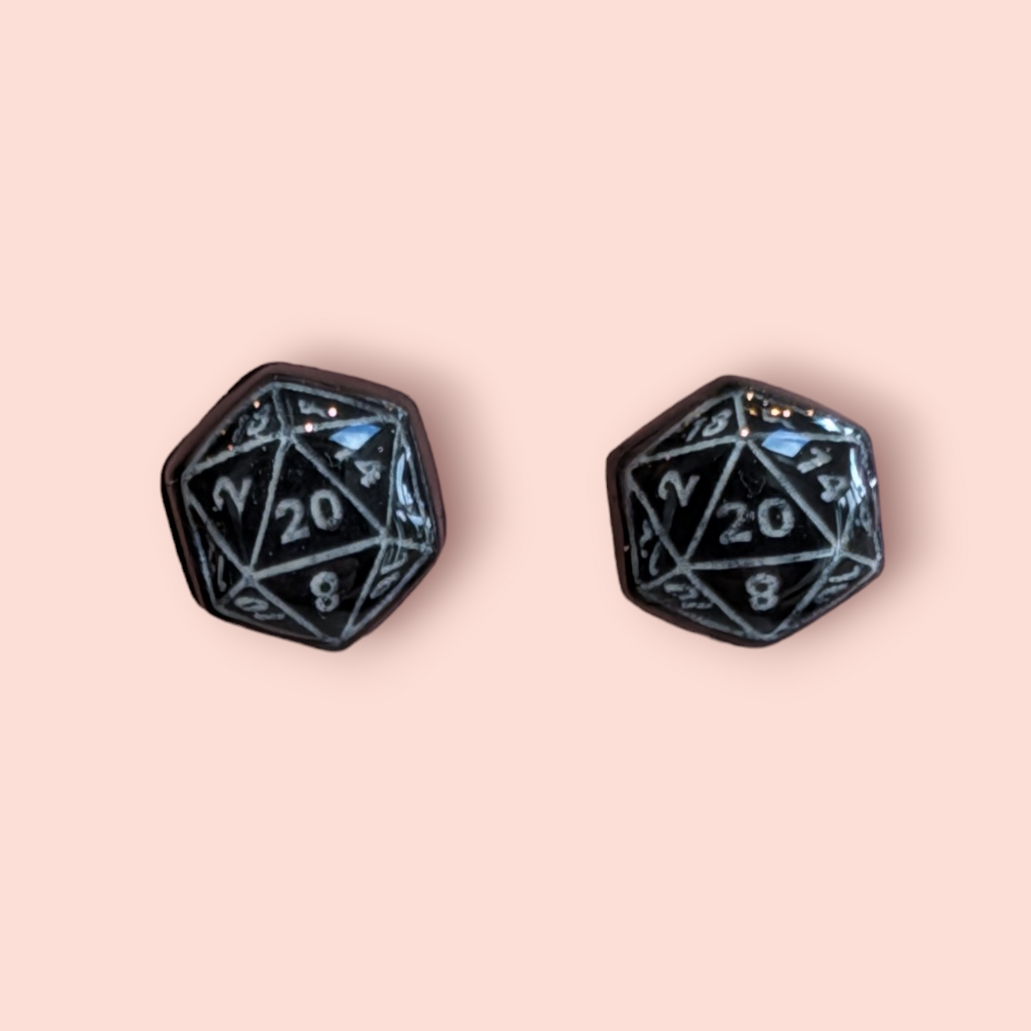 Small D20 stud earrings tabletop roleplay gaming dice