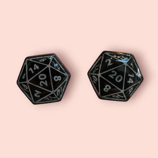 Large D20 stud earrings tabletop roleplay gaming dice