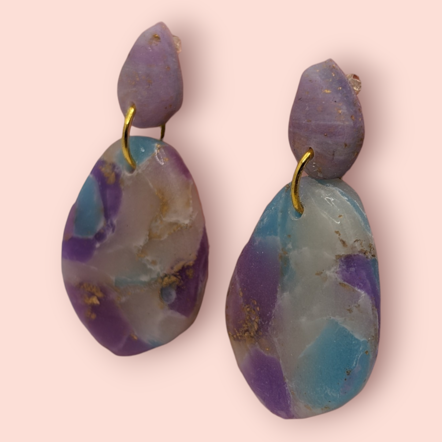 Fluorite fantasy collection polymer clay gemstone inspired drop earrings (droplet)