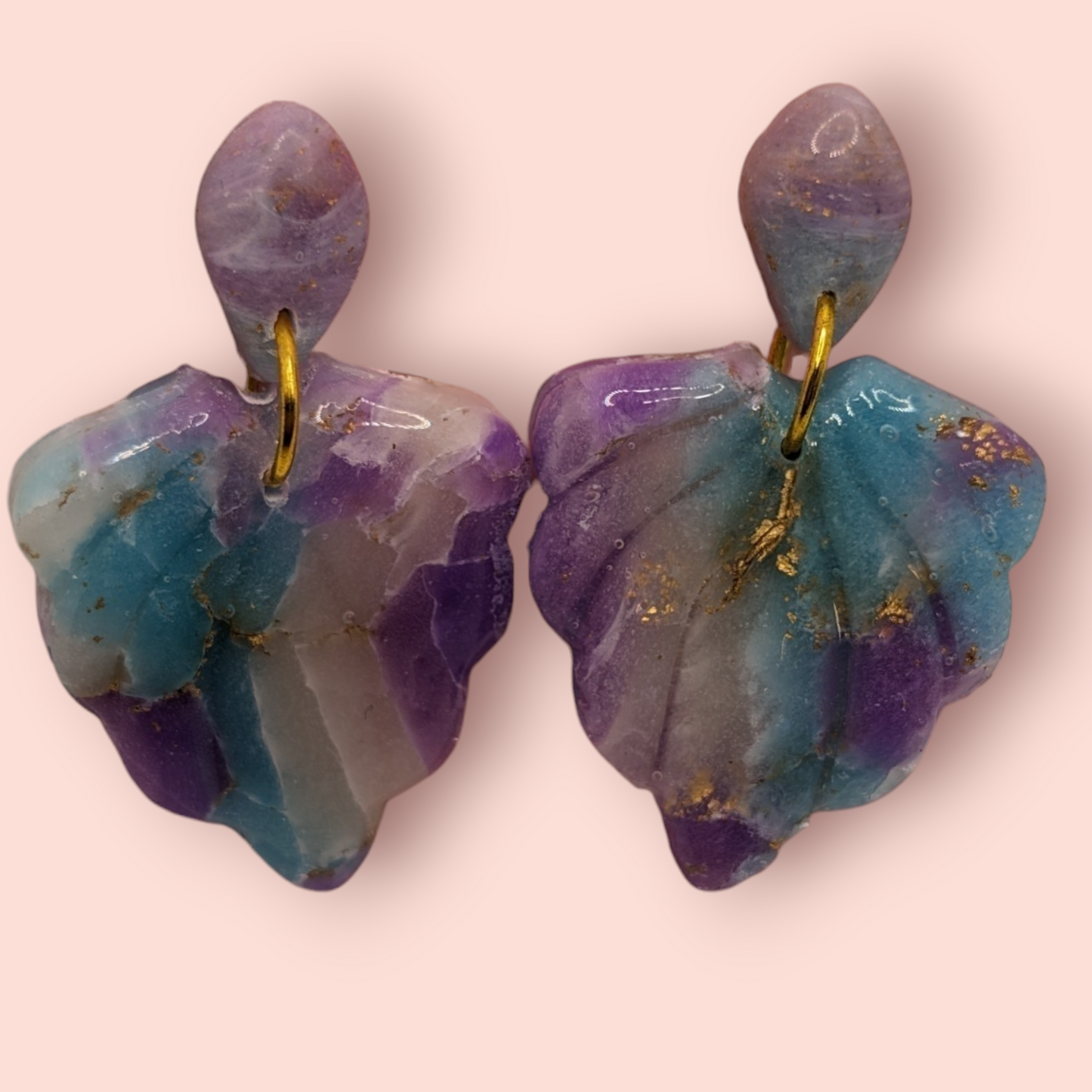 Fluorite fantasy collection polymer clay gemstone inspired drop earrings fan