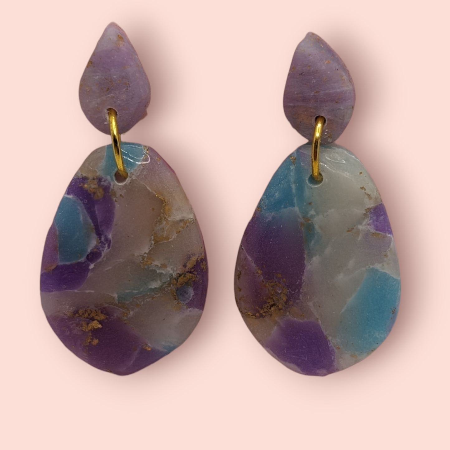 Fluorite fantasy collection polymer clay gemstone inspired drop earrings (droplet)