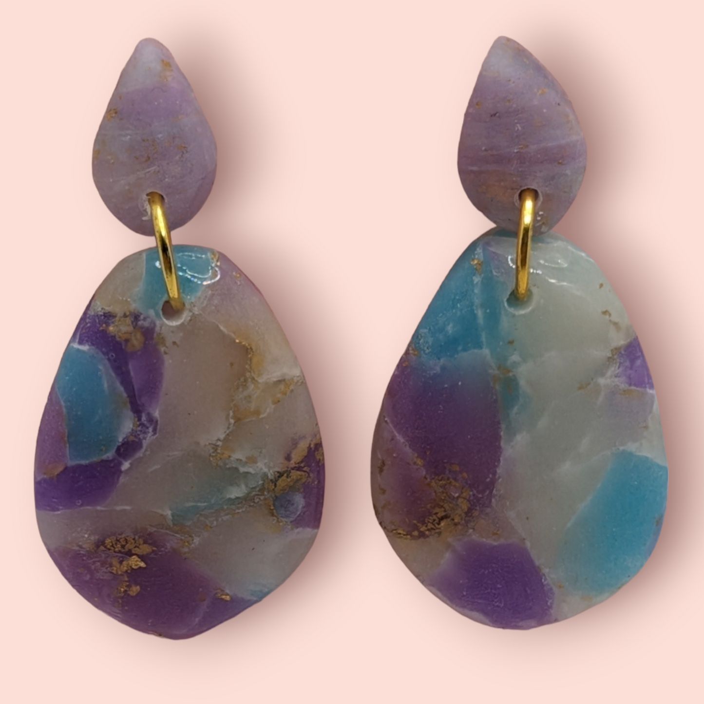 Fluorite fantasy collection polymer clay gemstone inspired drop earrings (droplet)