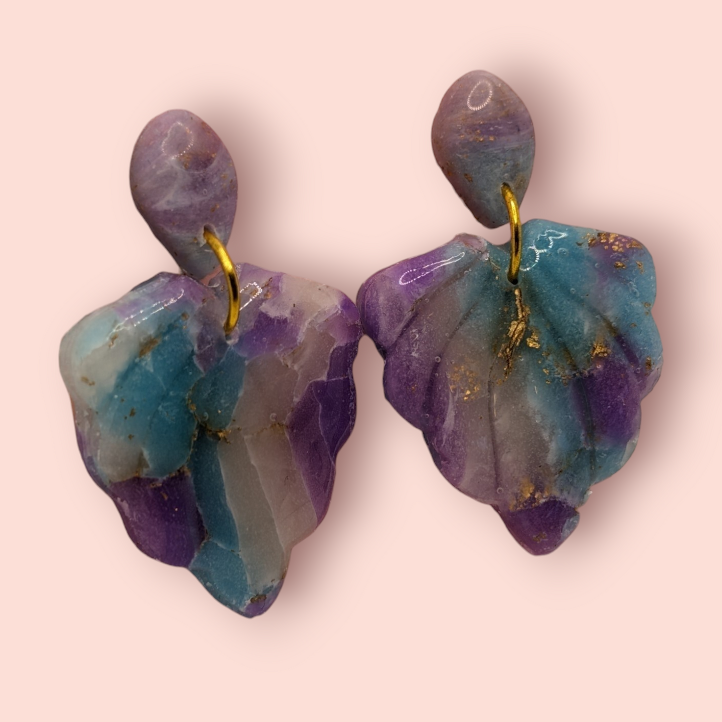 Fluorite fantasy collection polymer clay gemstone inspired drop earrings fan