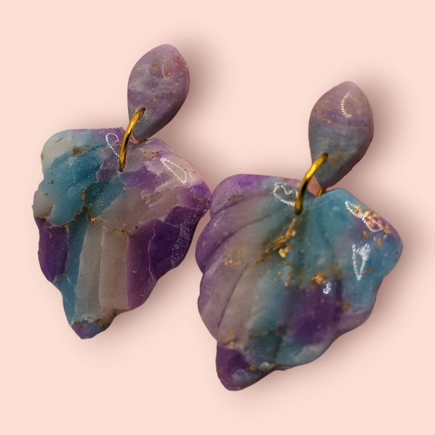 Fluorite fantasy collection polymer clay gemstone inspired drop earrings fan