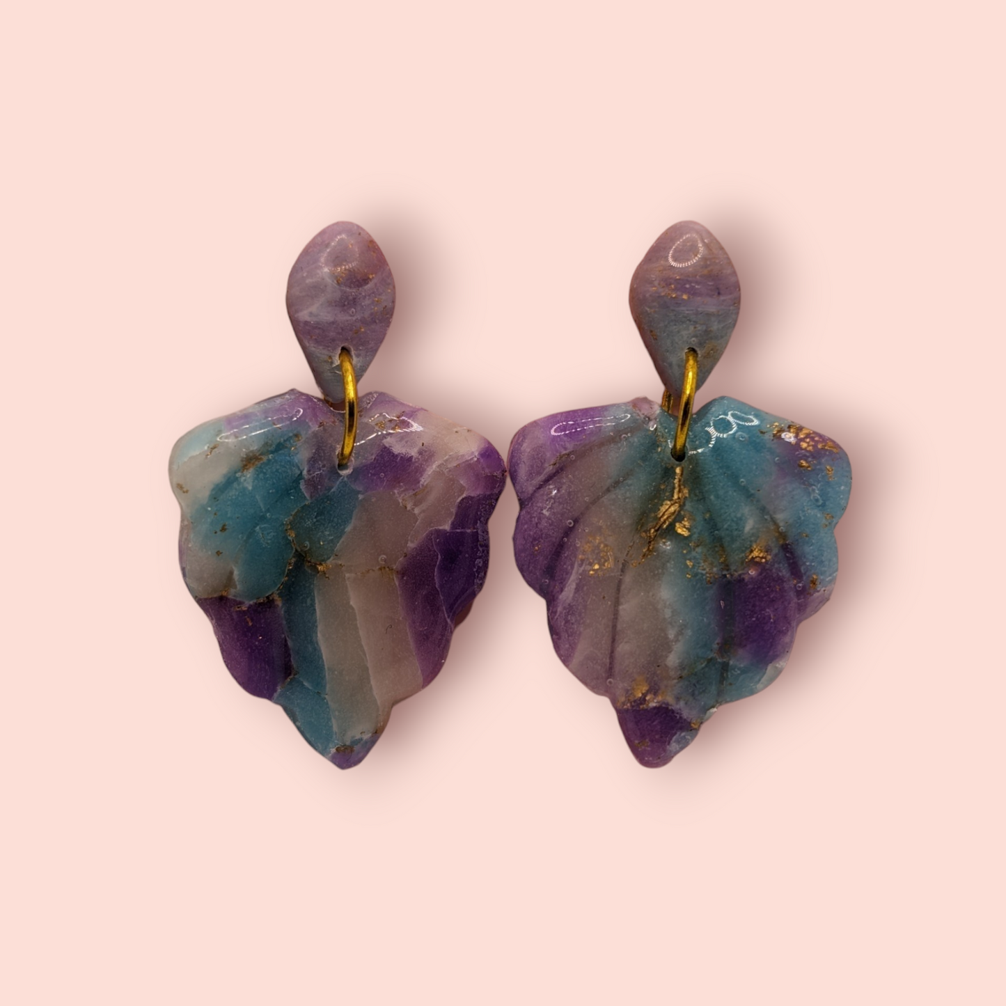 Fluorite fantasy collection polymer clay gemstone inspired drop earrings fan