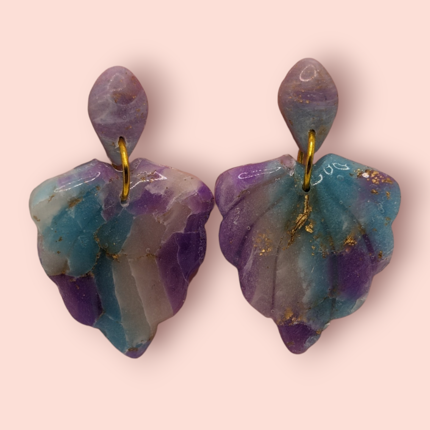 Fluorite fantasy collection polymer clay gemstone inspired drop earrings fan