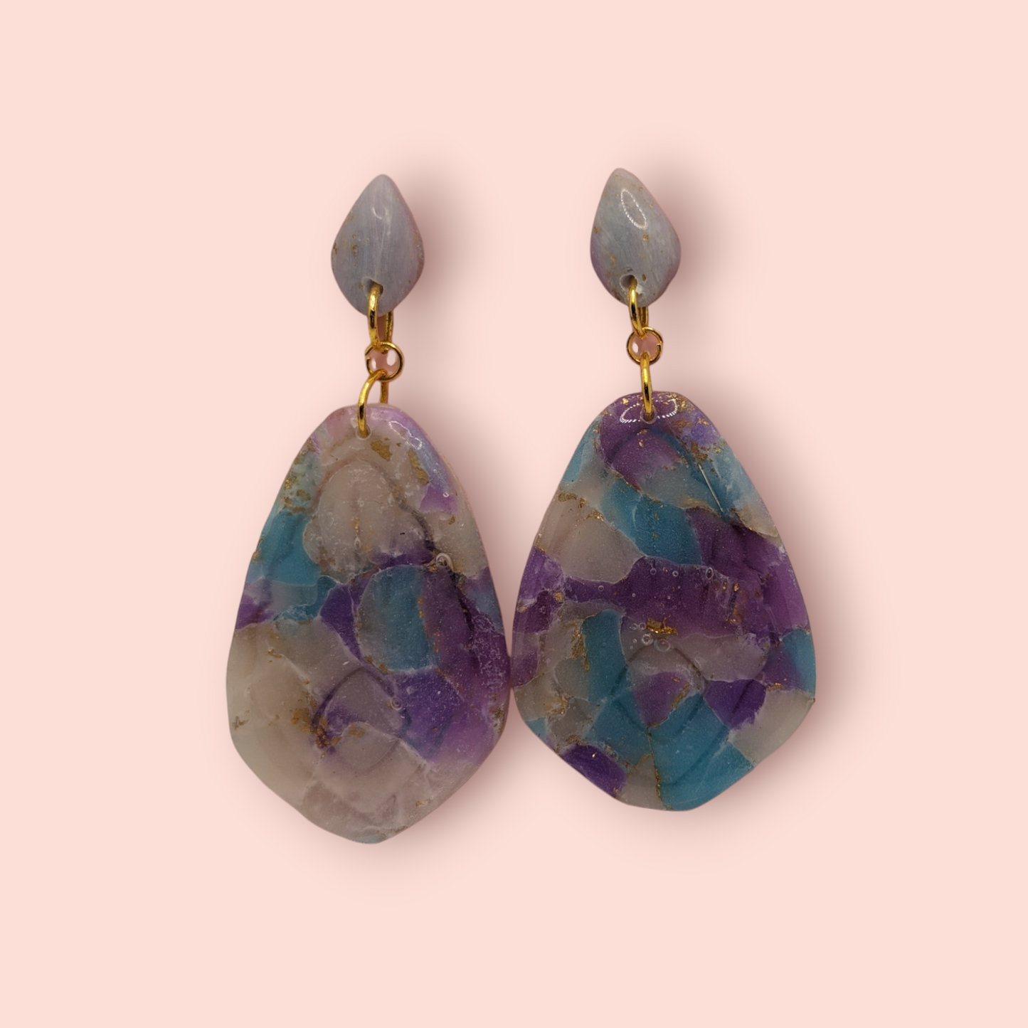 Fluorite fantasy collection polymer clay gemstone inspired drop earrings drip