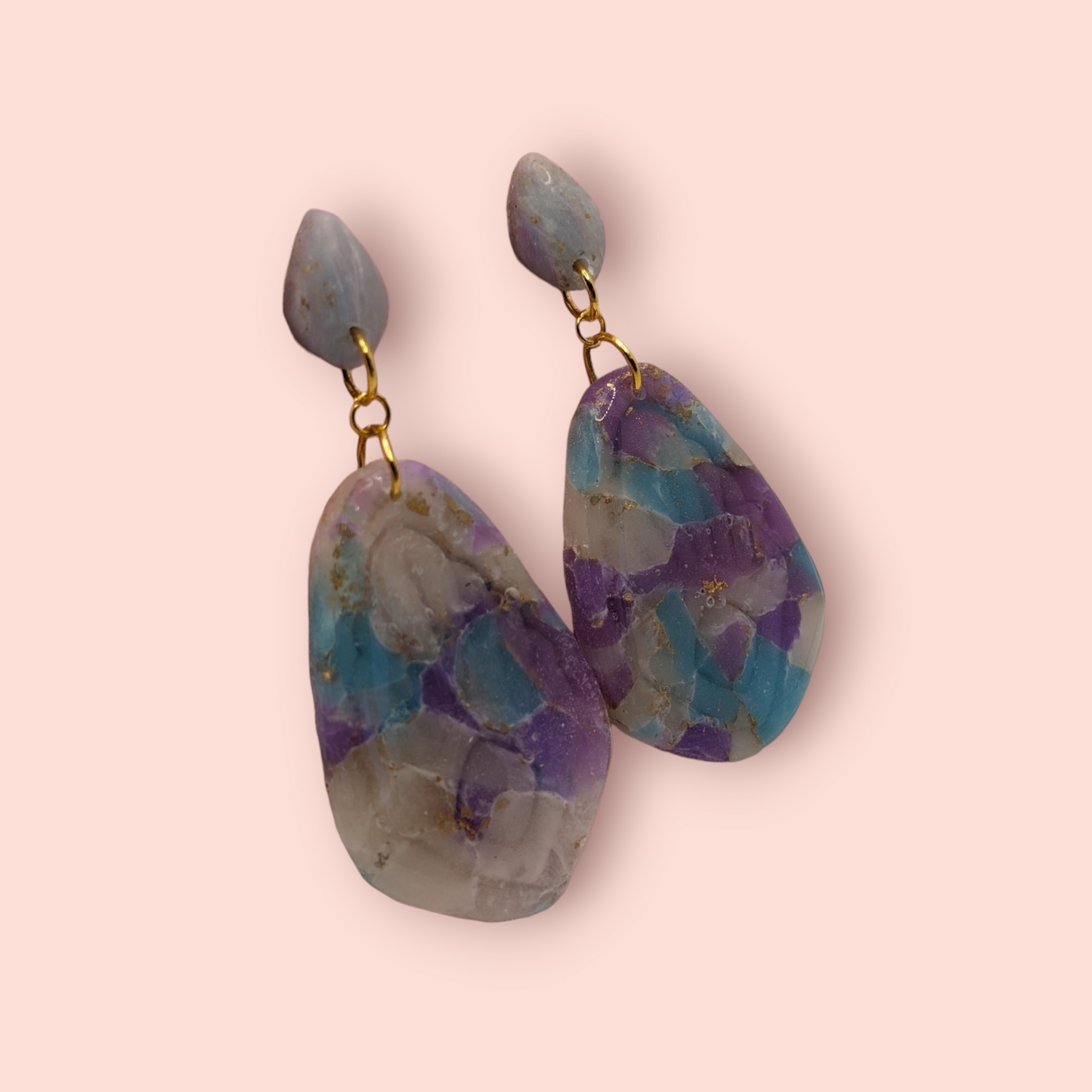 Fluorite fantasy collection polymer clay gemstone inspired drop earrings drip