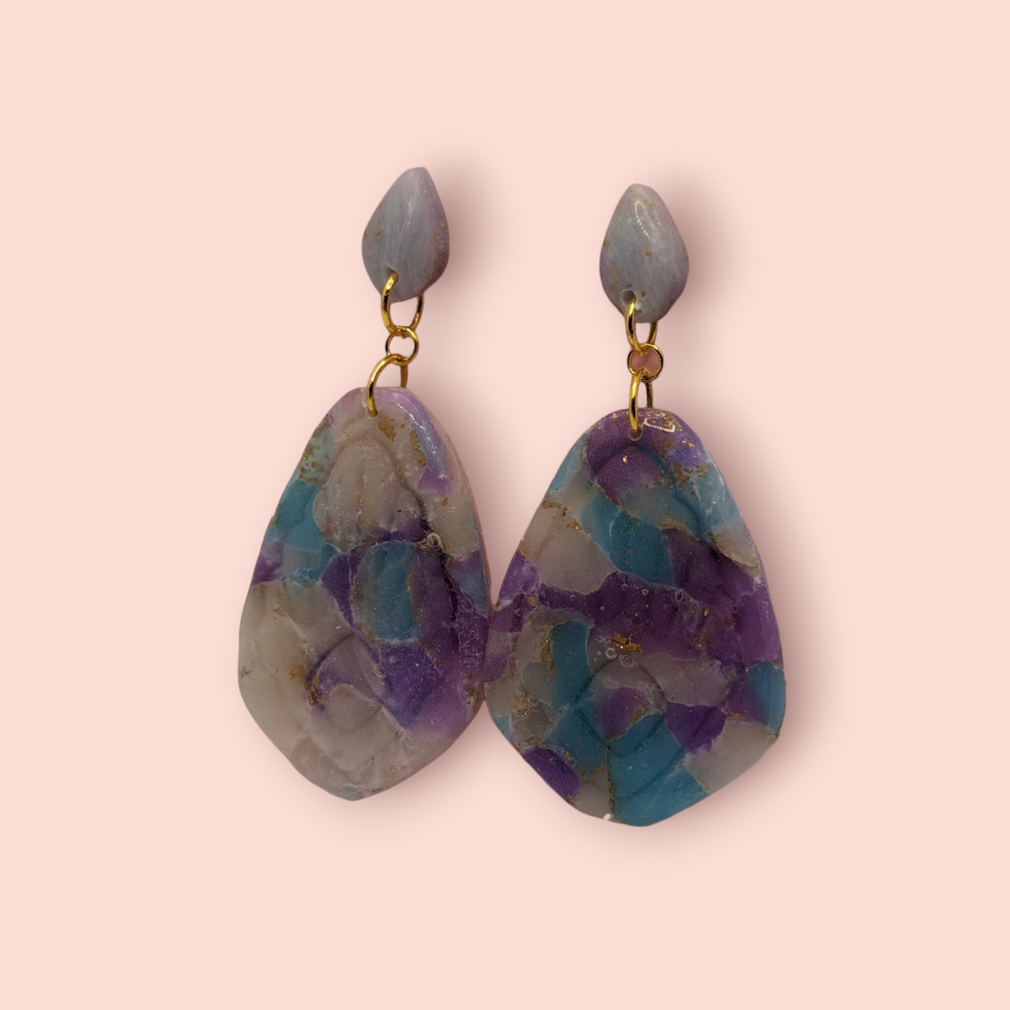 Fluorite fantasy collection polymer clay gemstone inspired drop earrings drip