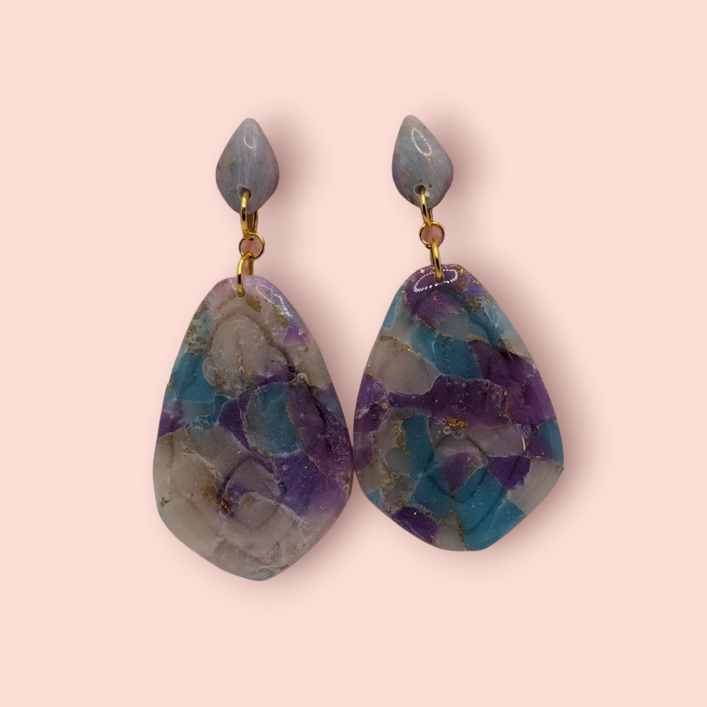 Fluorite fantasy collection polymer clay gemstone inspired drop earrings drip