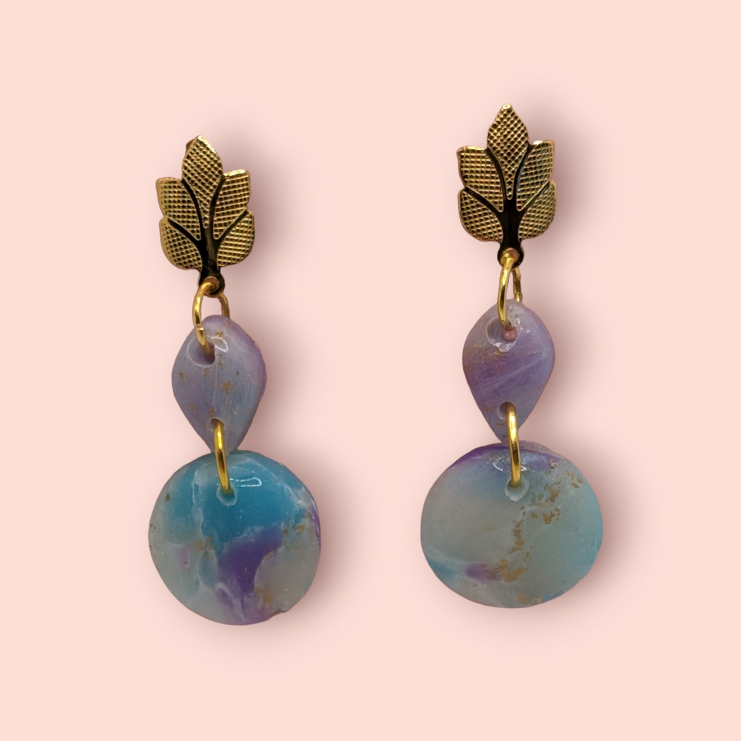 Fluorite fantasy collection polymer clay gemstone inspired drop earrings tridrop