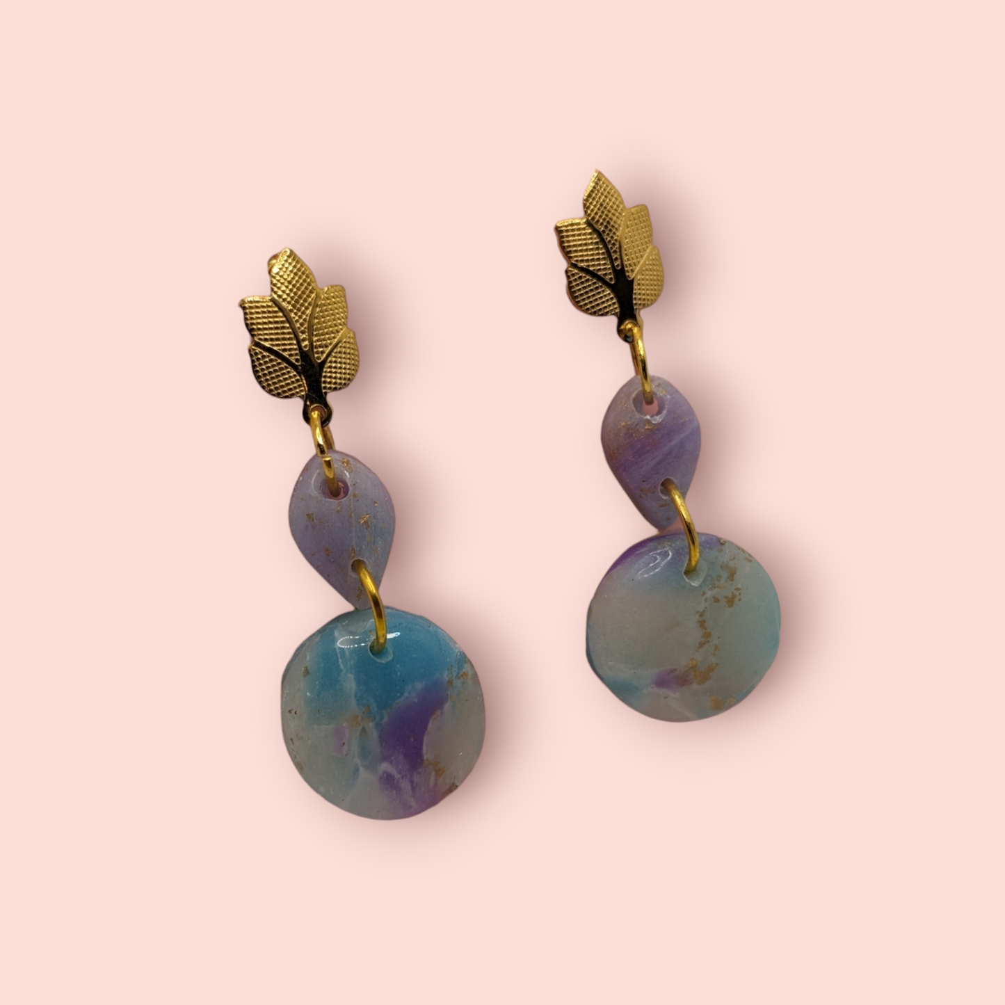 Fluorite fantasy collection polymer clay gemstone inspired drop earrings tridrop