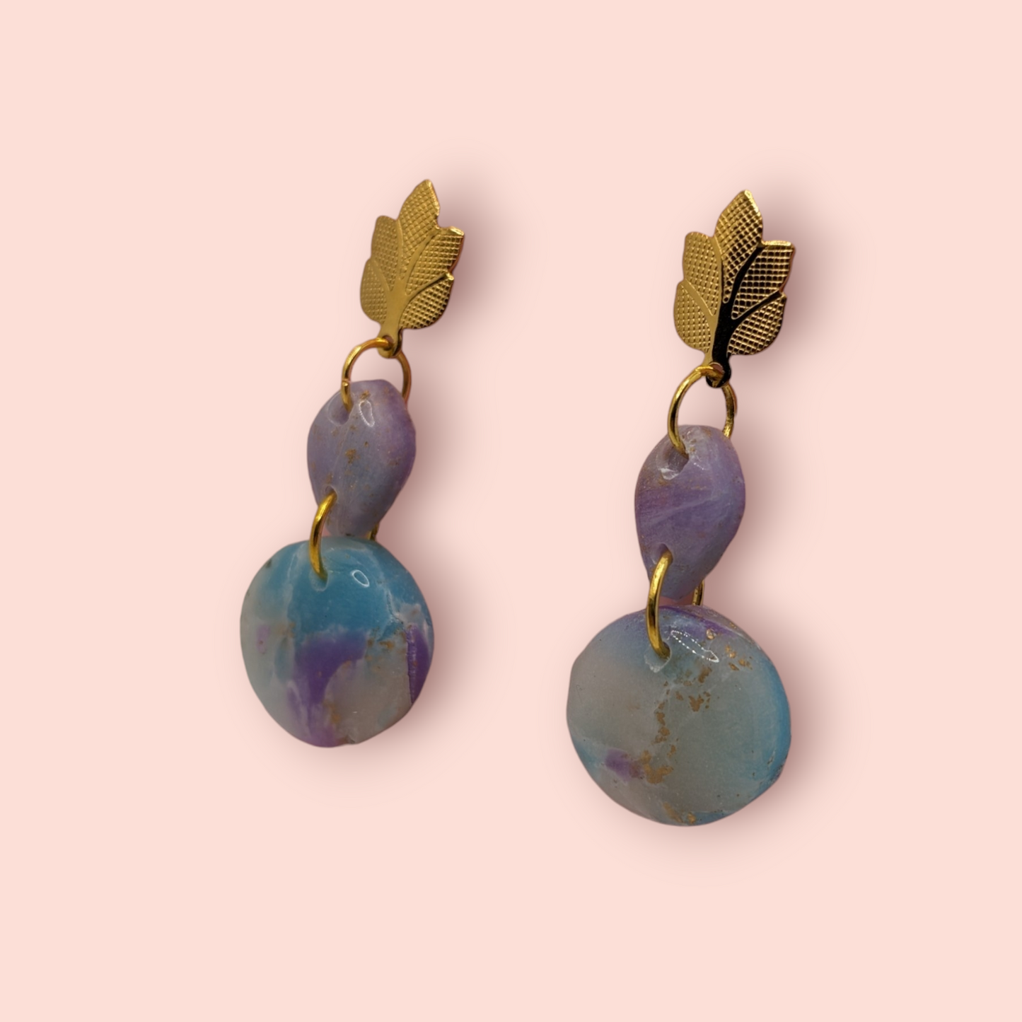 Fluorite fantasy collection polymer clay gemstone inspired drop earrings tridrop