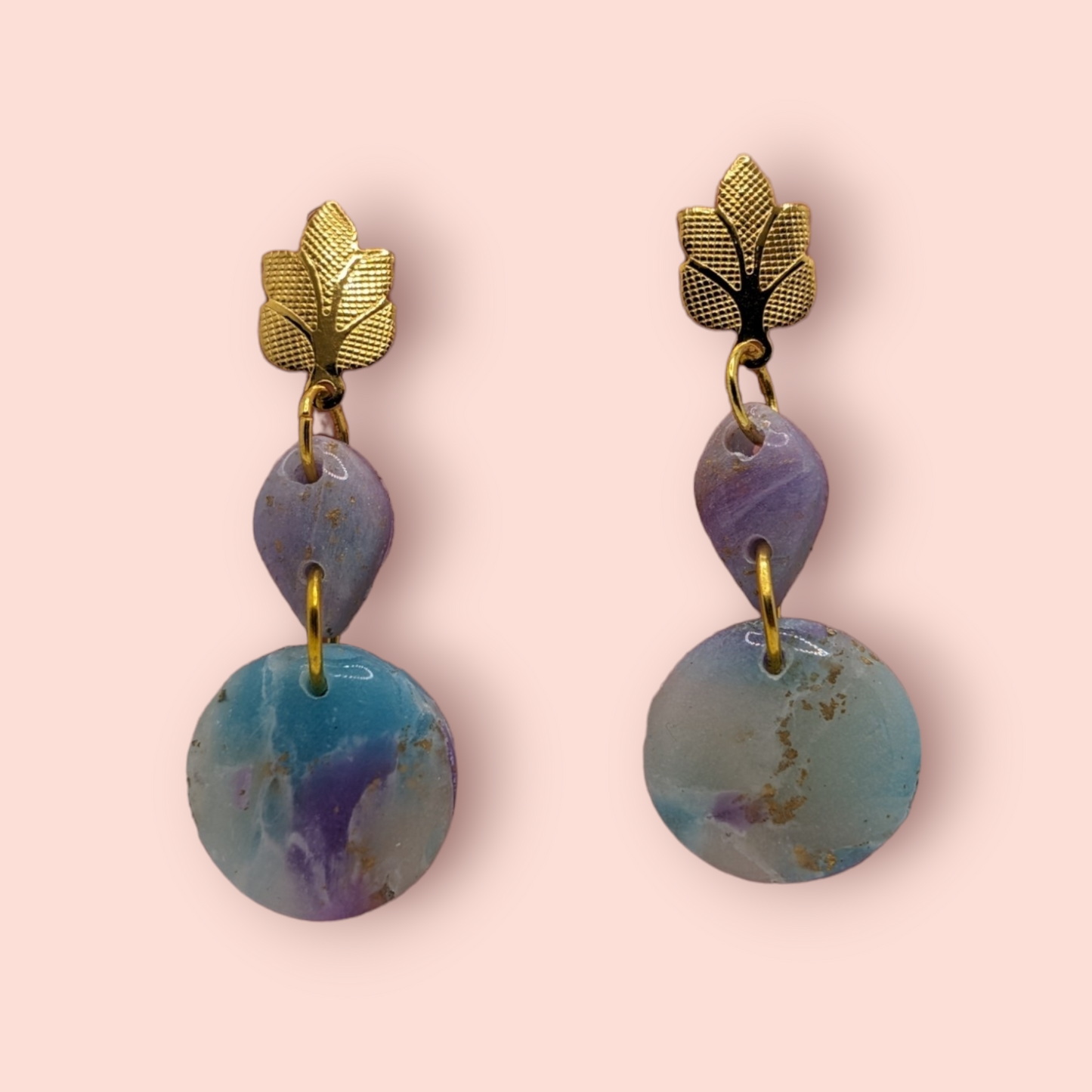 Fluorite fantasy collection polymer clay gemstone inspired drop earrings tridrop