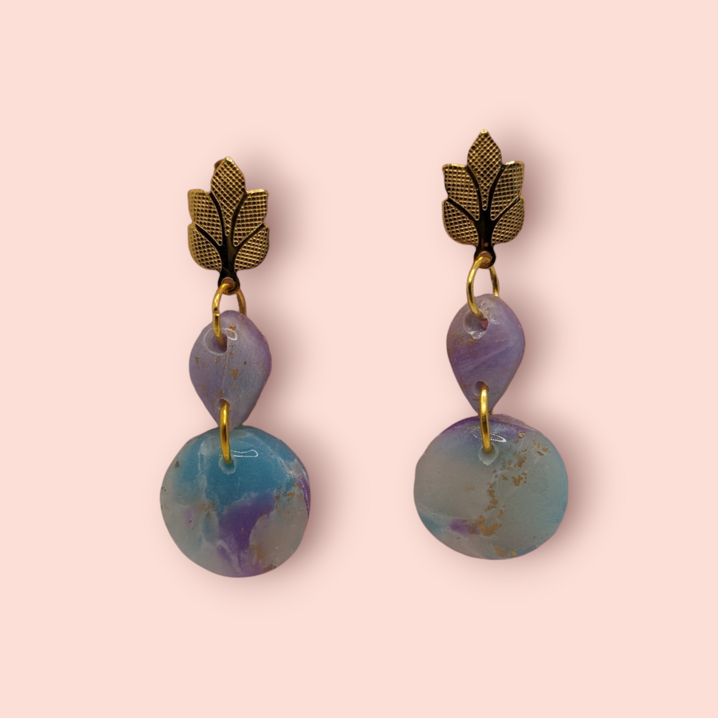 Fluorite fantasy collection polymer clay gemstone inspired drop earrings tridrop