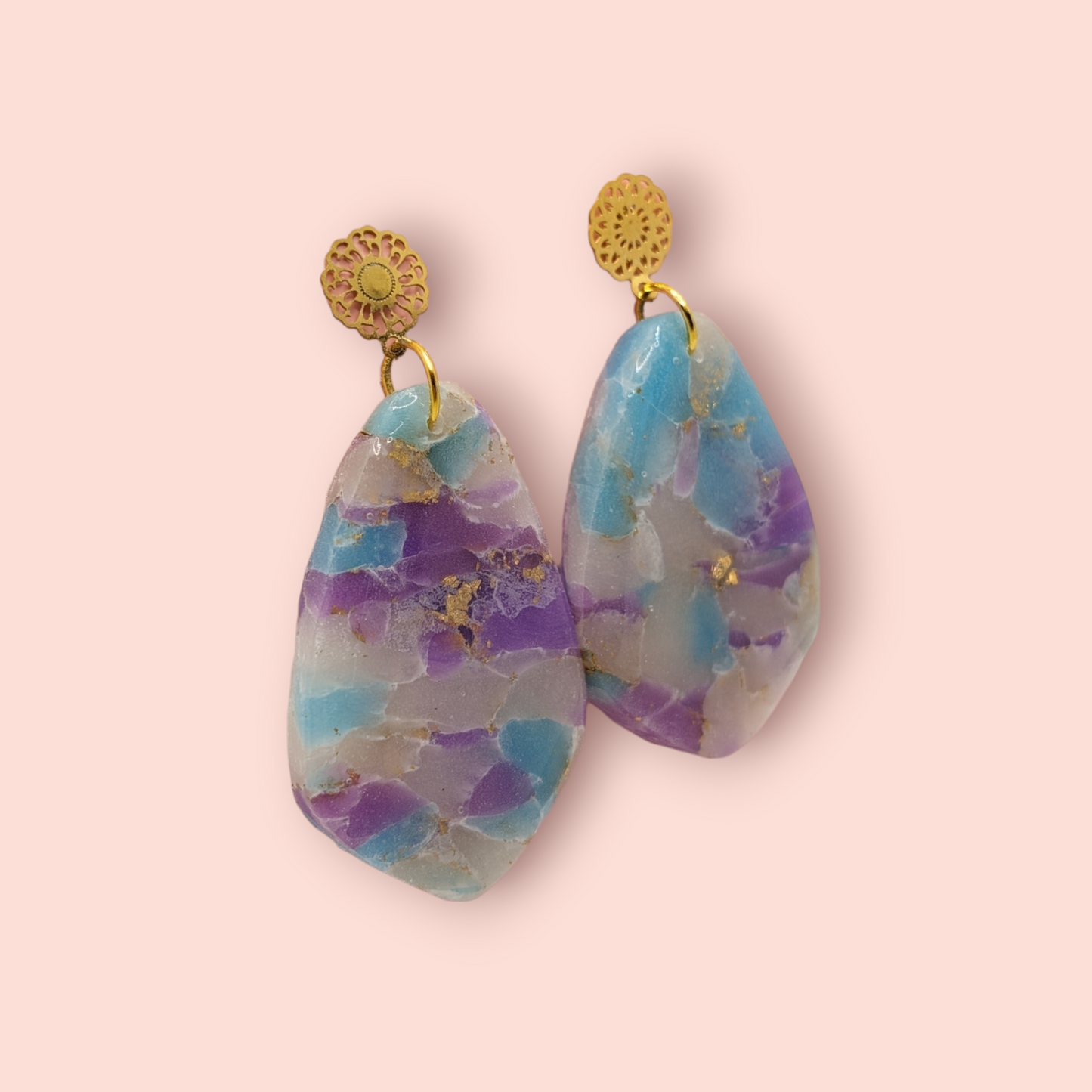 Fluorite fantasy collection polymer clay gemstone inspired drop earrings simple teardrop