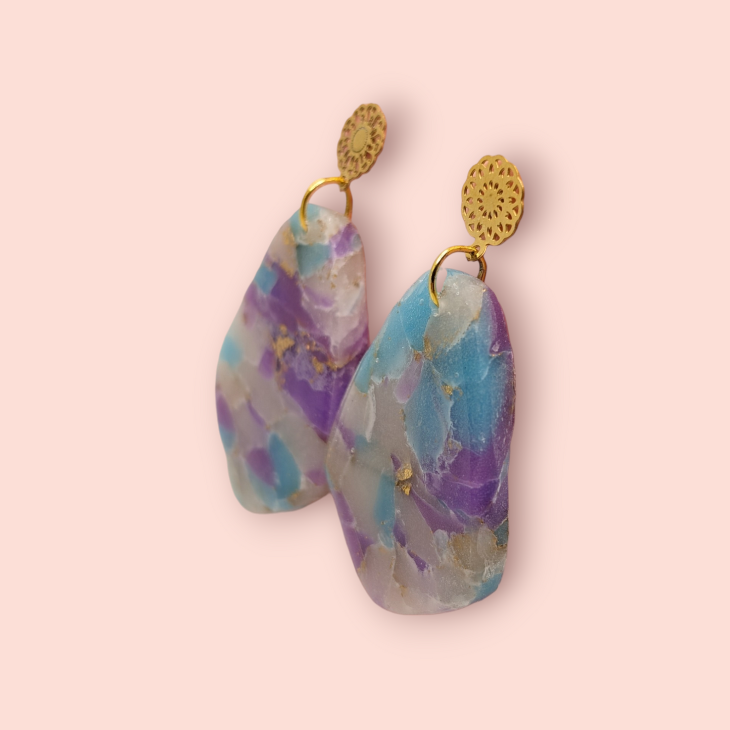 Fluorite fantasy collection polymer clay gemstone inspired drop earrings simple teardrop