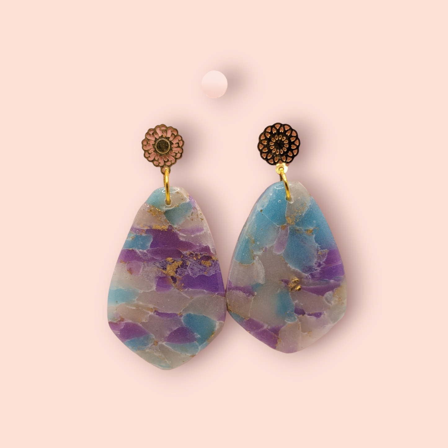 Fluorite fantasy collection polymer clay gemstone inspired drop earrings simple teardrop