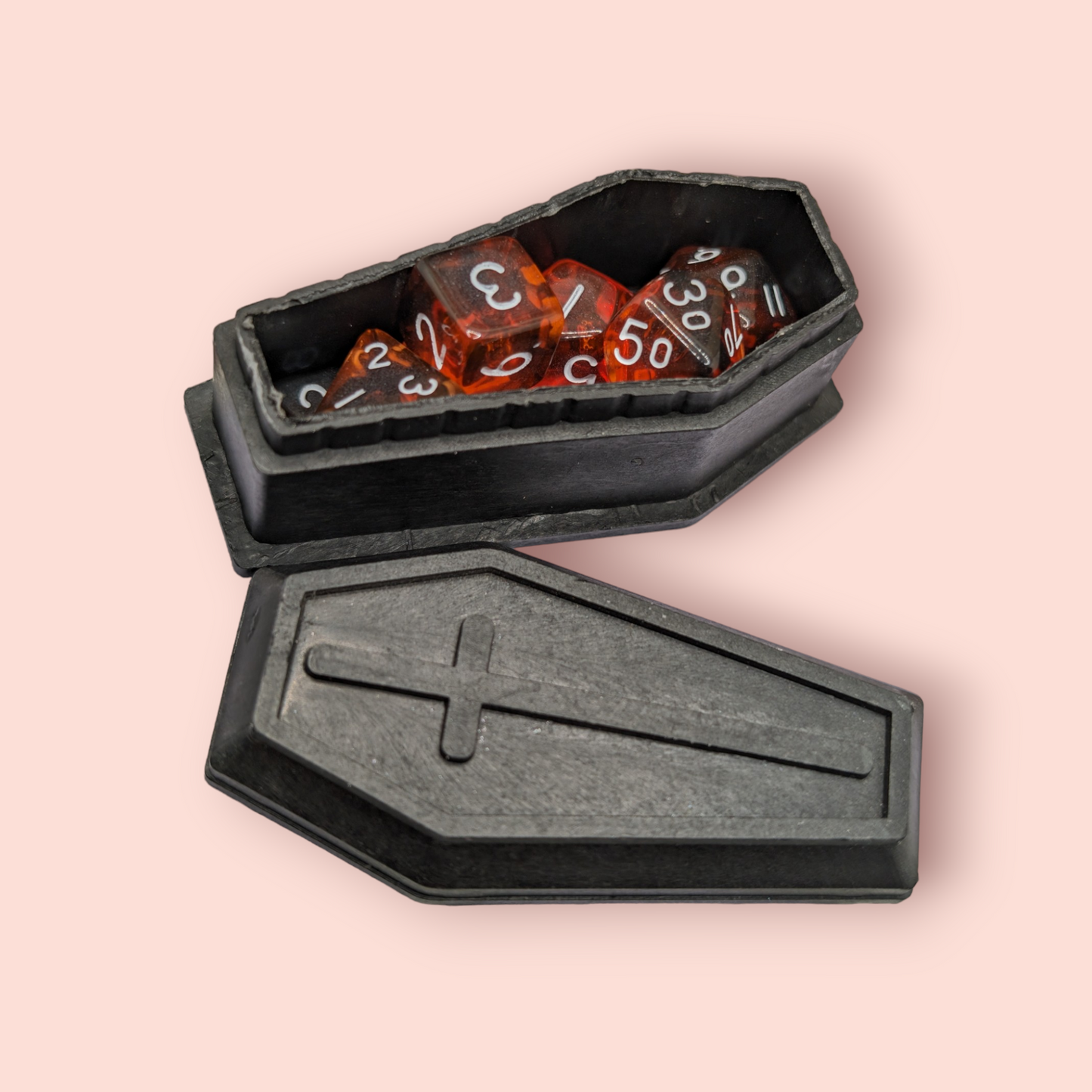 blood lust vampire edition, mini dice in coffin themed tabletop roleplay gaming polyhedral DND dice gift set