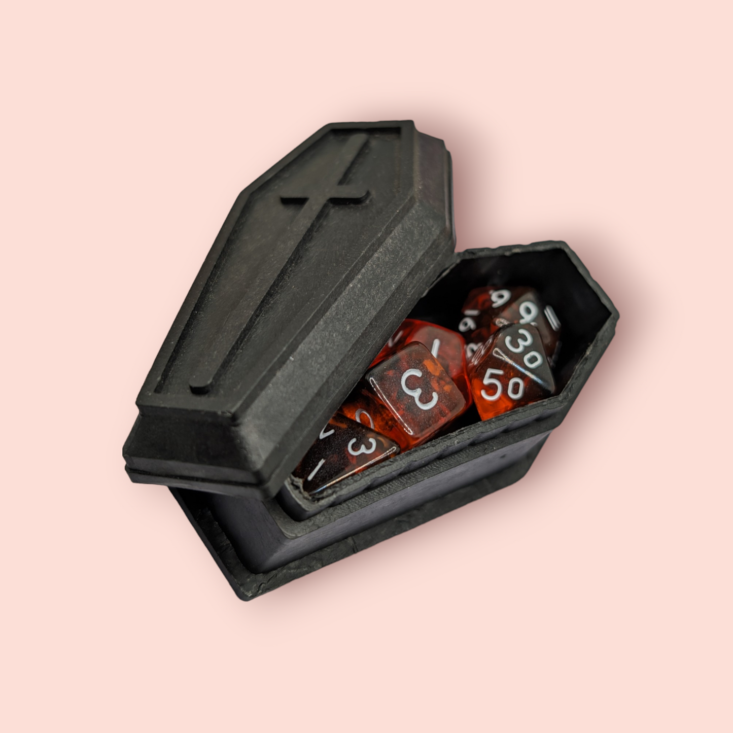 blood lust vampire edition, mini dice in coffin themed tabletop roleplay gaming polyhedral DND dice gift set