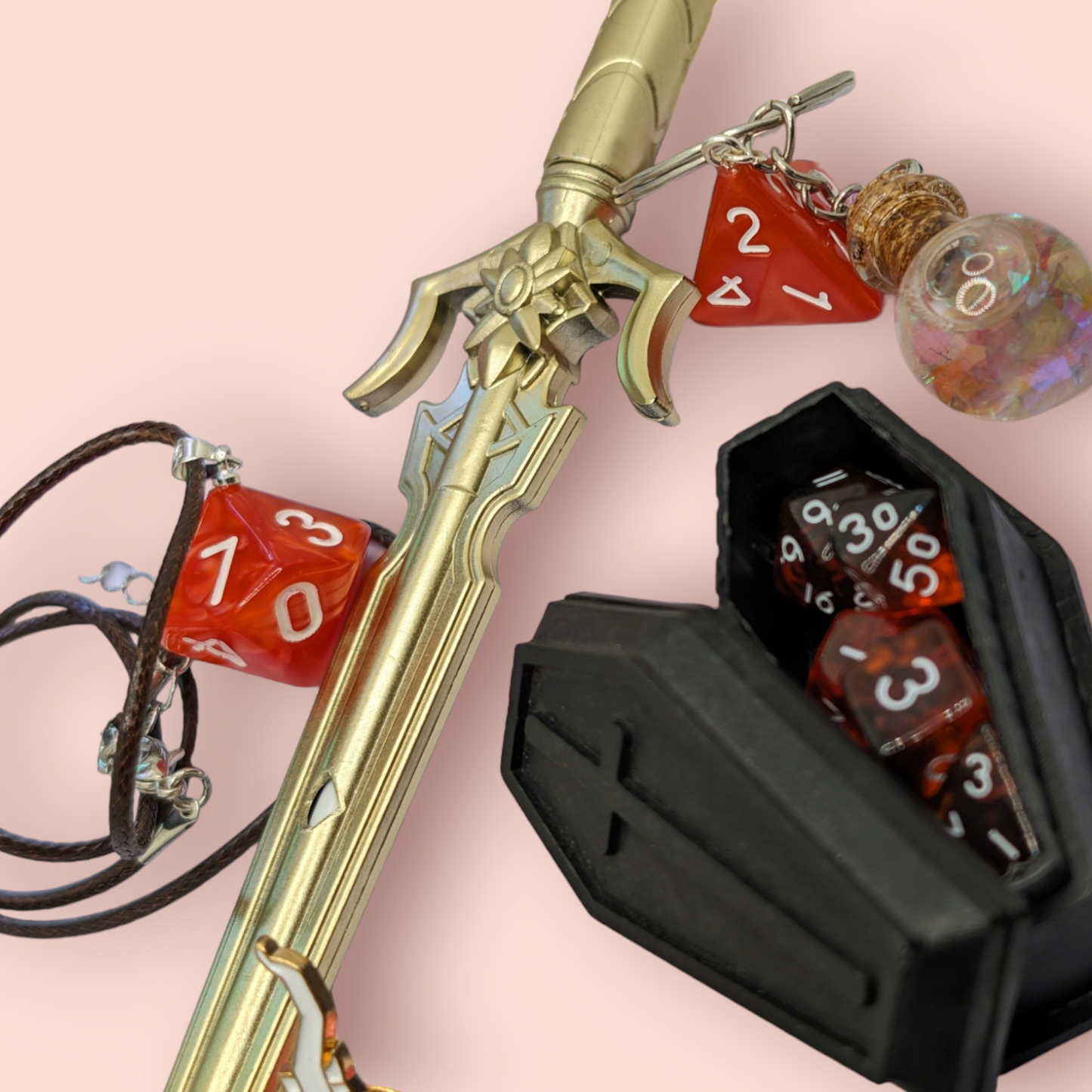 blood lust vampire edition, mini dice in coffin themed tabletop roleplay gaming polyhedral DND dice gift set