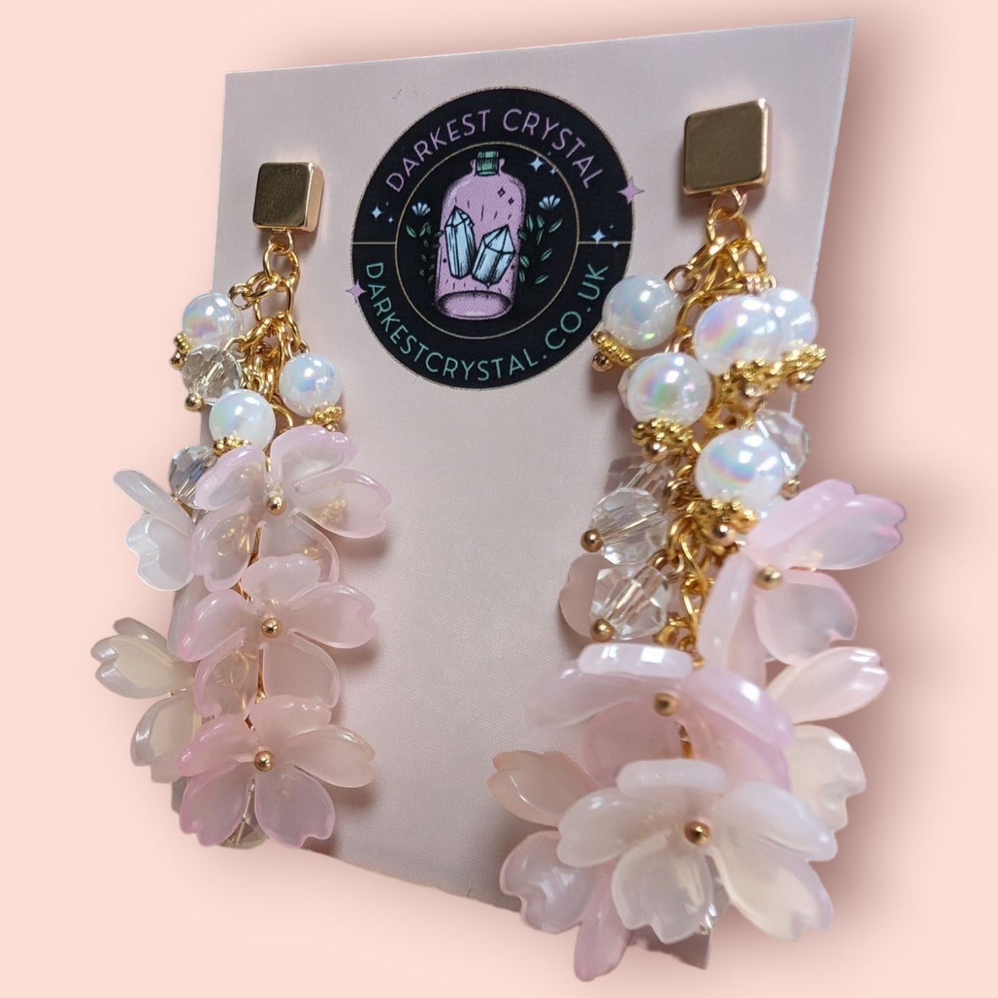 Blossom Drops: Handcrafted Acrylic and Glass Floral Earrings, unique piece of art