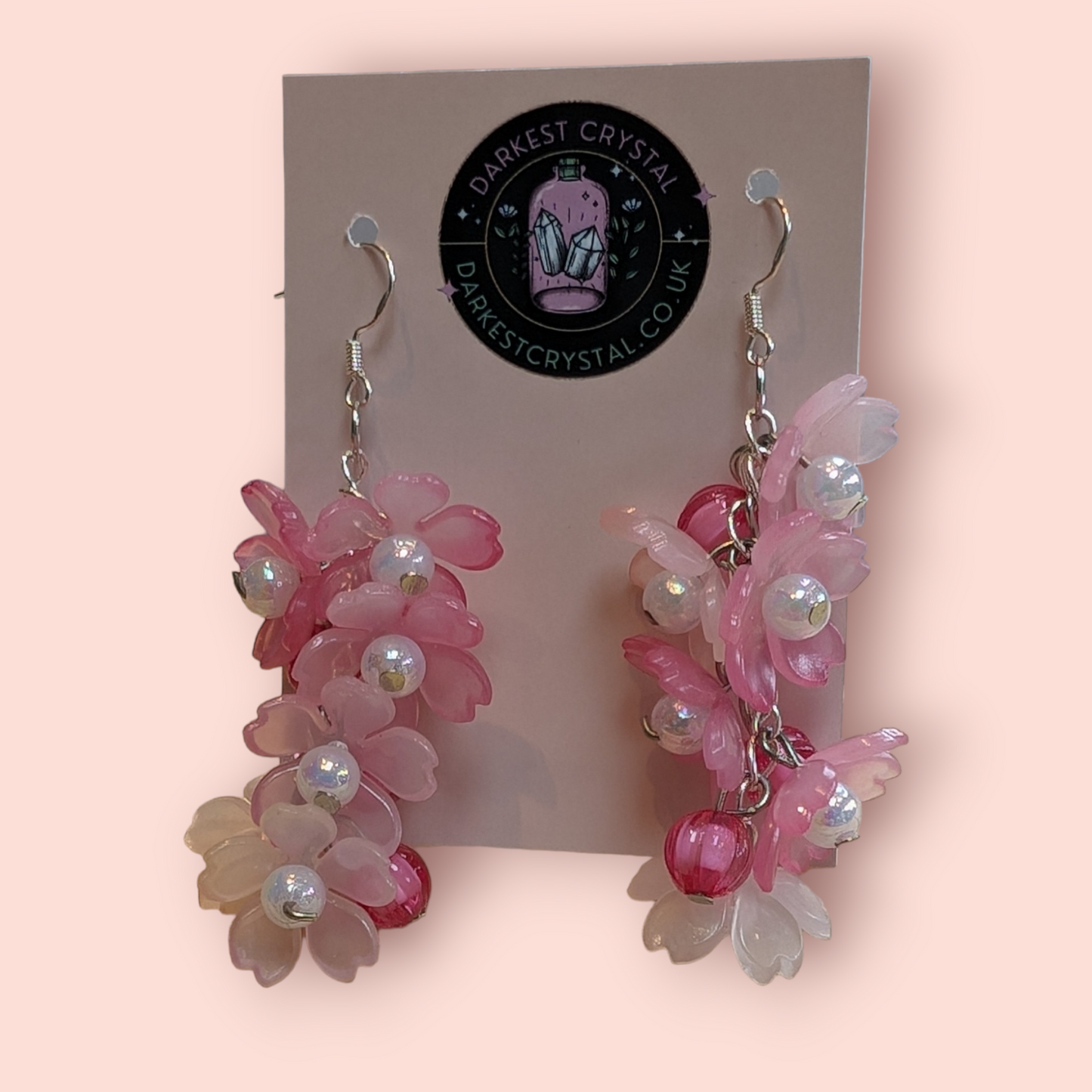 Blossom Drops: Handcrafted Acrylic and Glass Floral botanical Earrings, unique piece of art