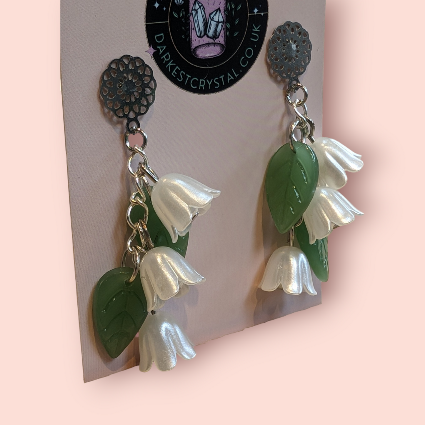 Blossom Drops: Handcrafted Acrylic and Glass Floral botanical Earrings, unique piece of art