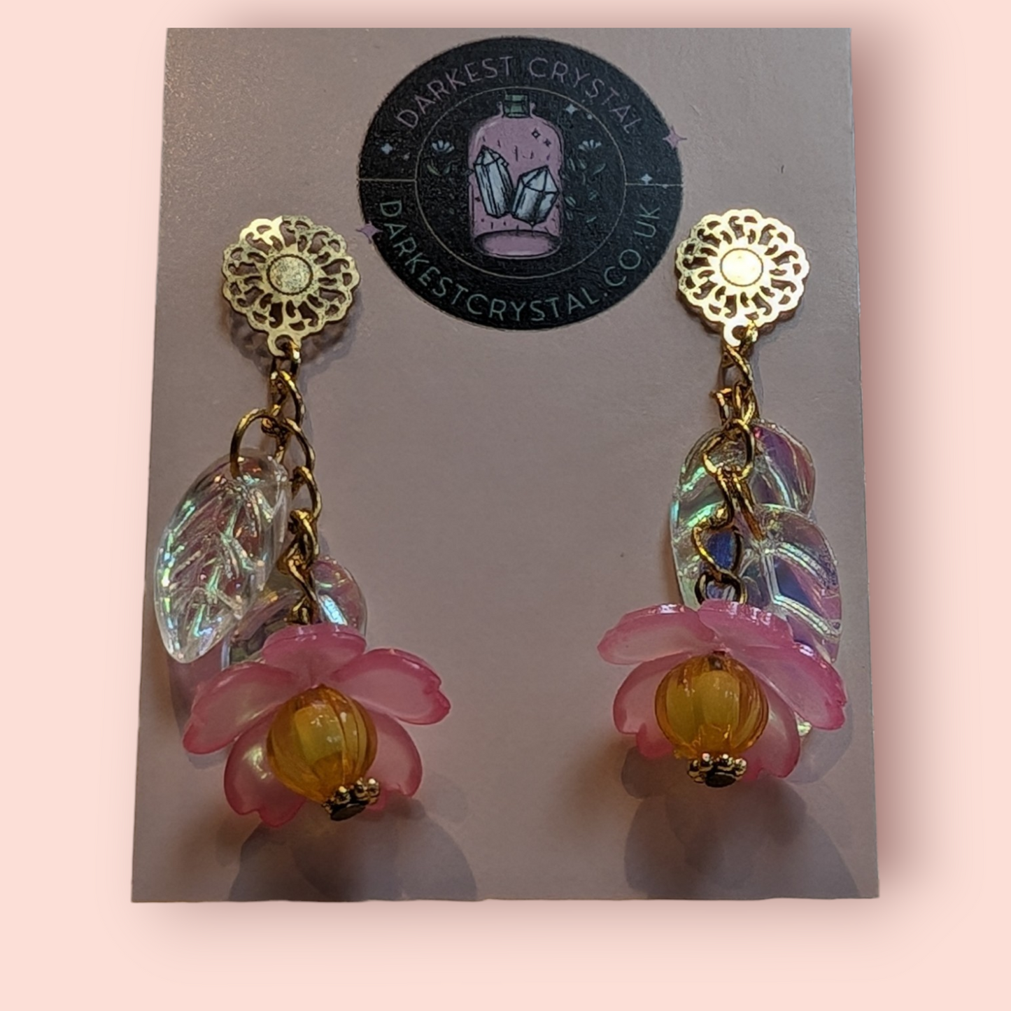 Blossom Drops: Handcrafted Acrylic and Glass Floral botanical Earrings, unique piece of art