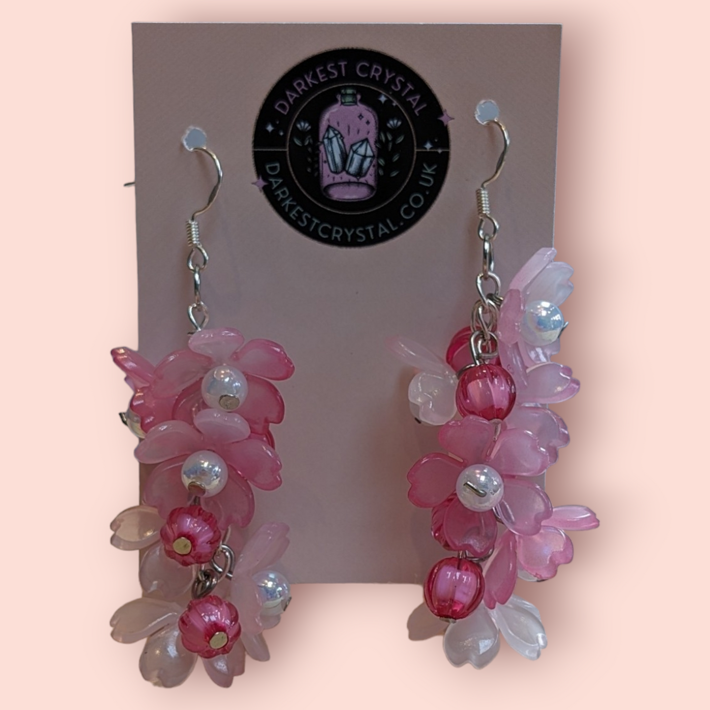 Blossom Drops: Handcrafted Acrylic and Glass Floral botanical Earrings, unique piece of art