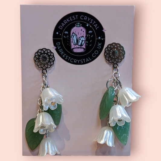 Blossom Drops: Handcrafted Acrylic and Glass Floral botanical Earrings, unique piece of art