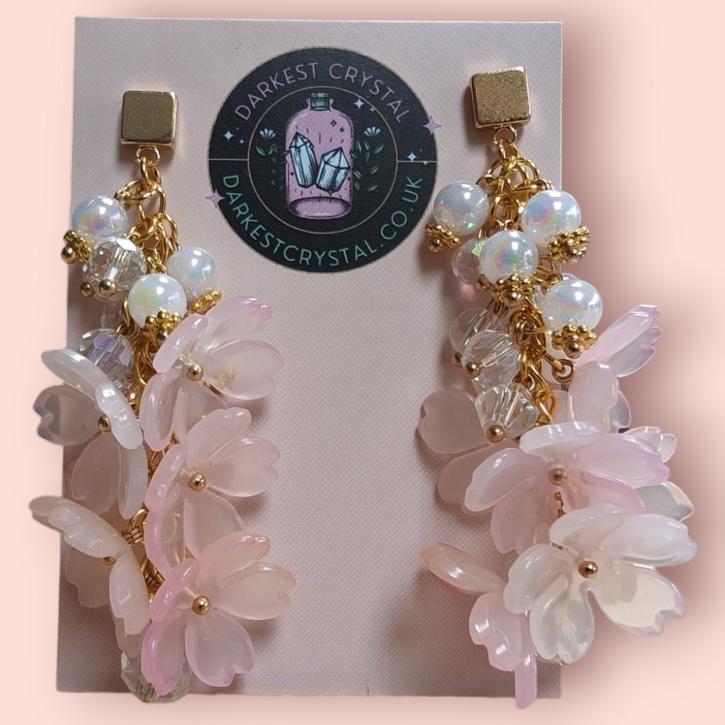 Blossom Drops: Handcrafted Acrylic and Glass Floral Earrings, unique piece of art