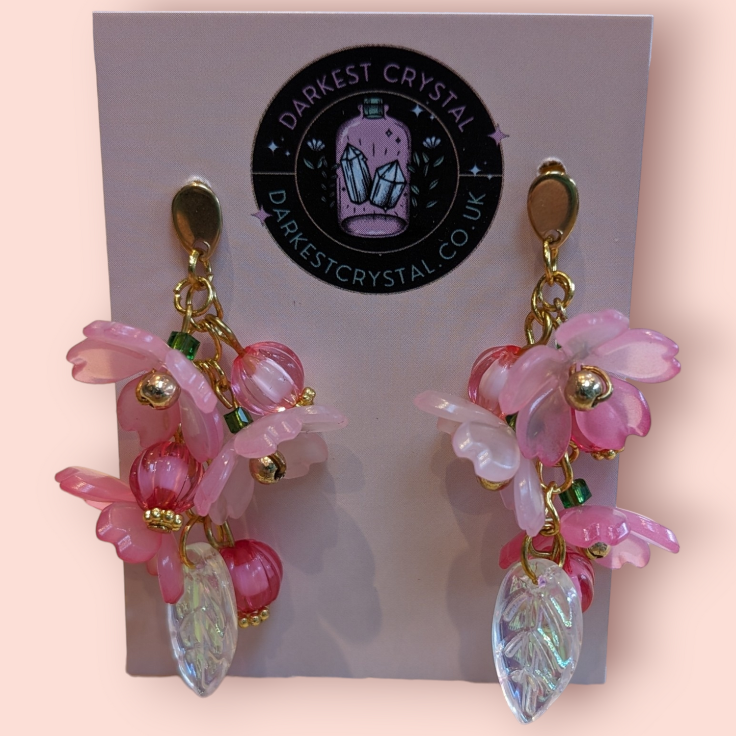 Blossom Drops: Handcrafted Acrylic and Glass Floral botanical Earrings, unique piece of art