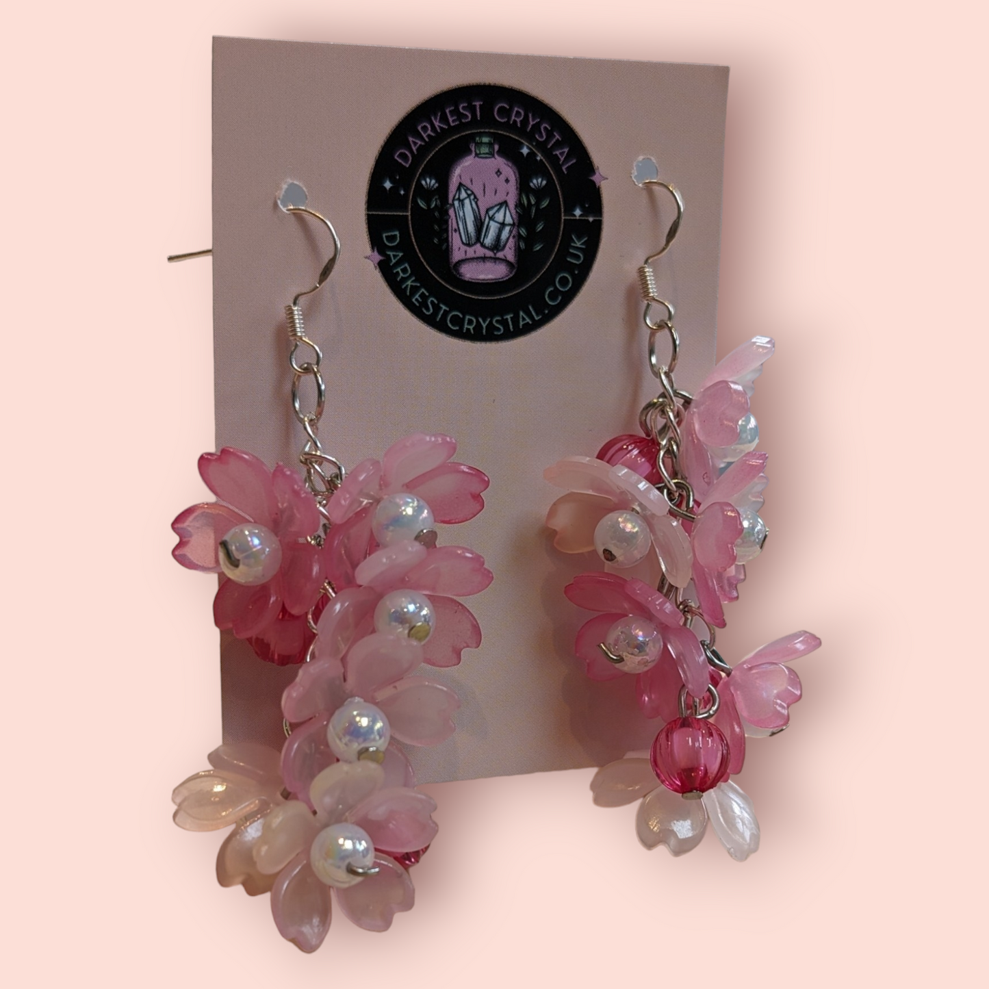 Blossom Drops: Handcrafted Acrylic and Glass Floral botanical Earrings, unique piece of art