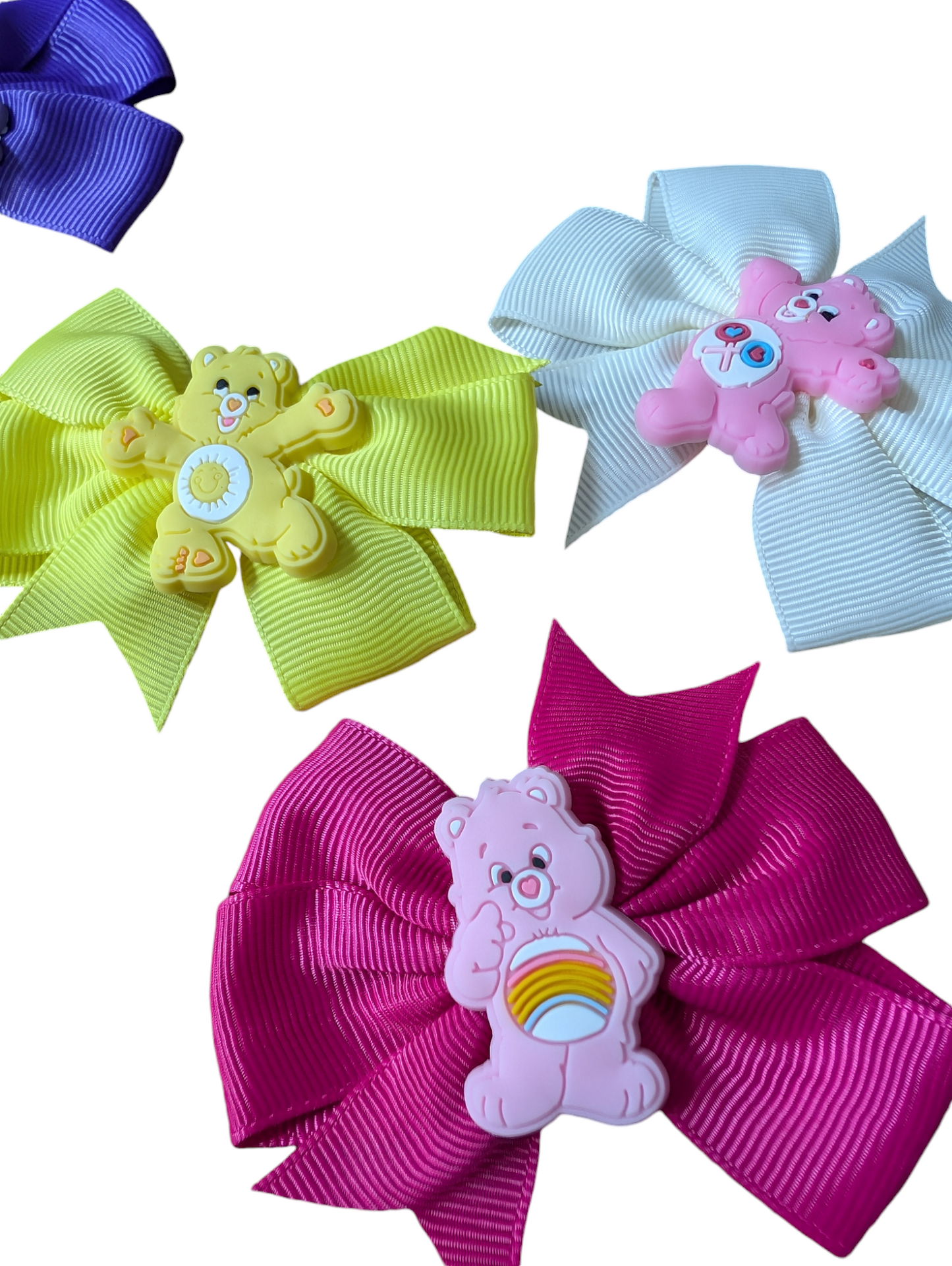 retro inspired handmade carebears bow hair accessories set (5 pack)