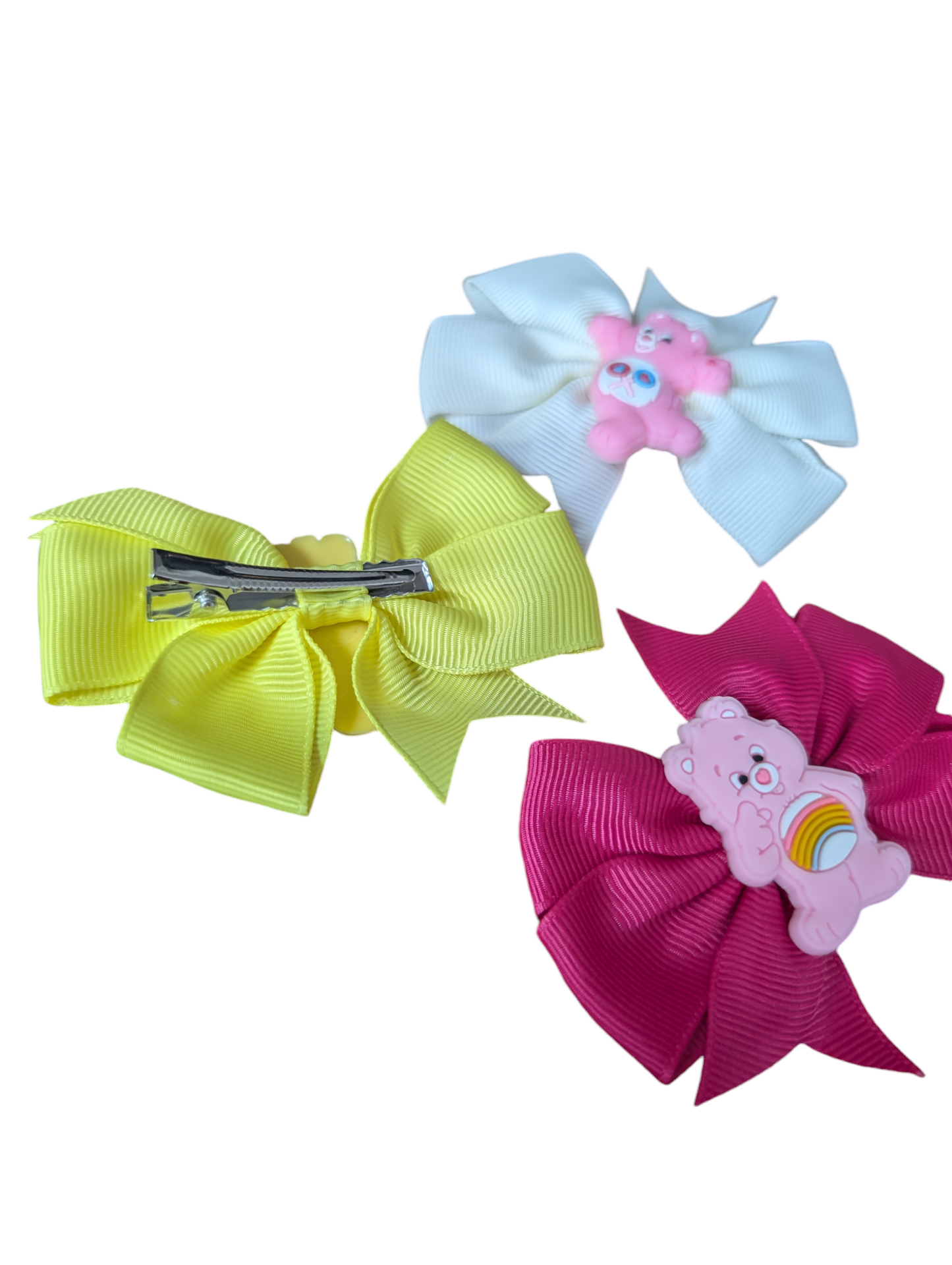 retro inspired handmade carebears bow hair accessories set (5 pack)