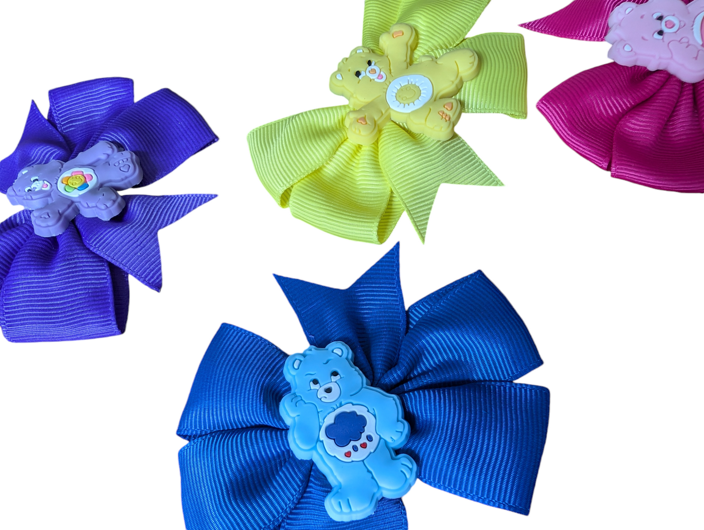 retro inspired handmade carebears bow hair accessories set (5 pack)