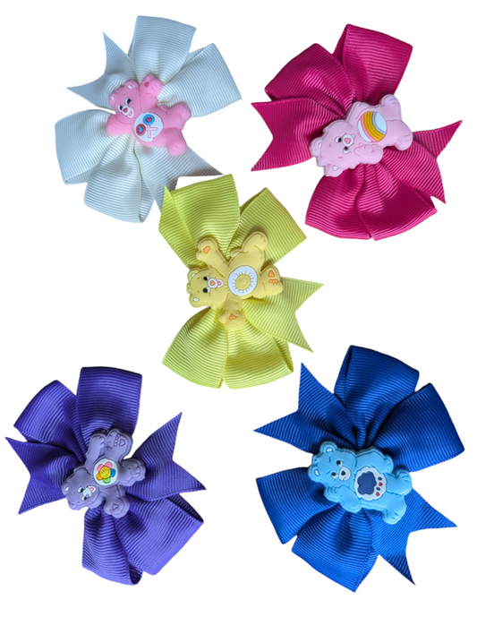 retro inspired handmade carebears bow hair accessories set (5 pack)