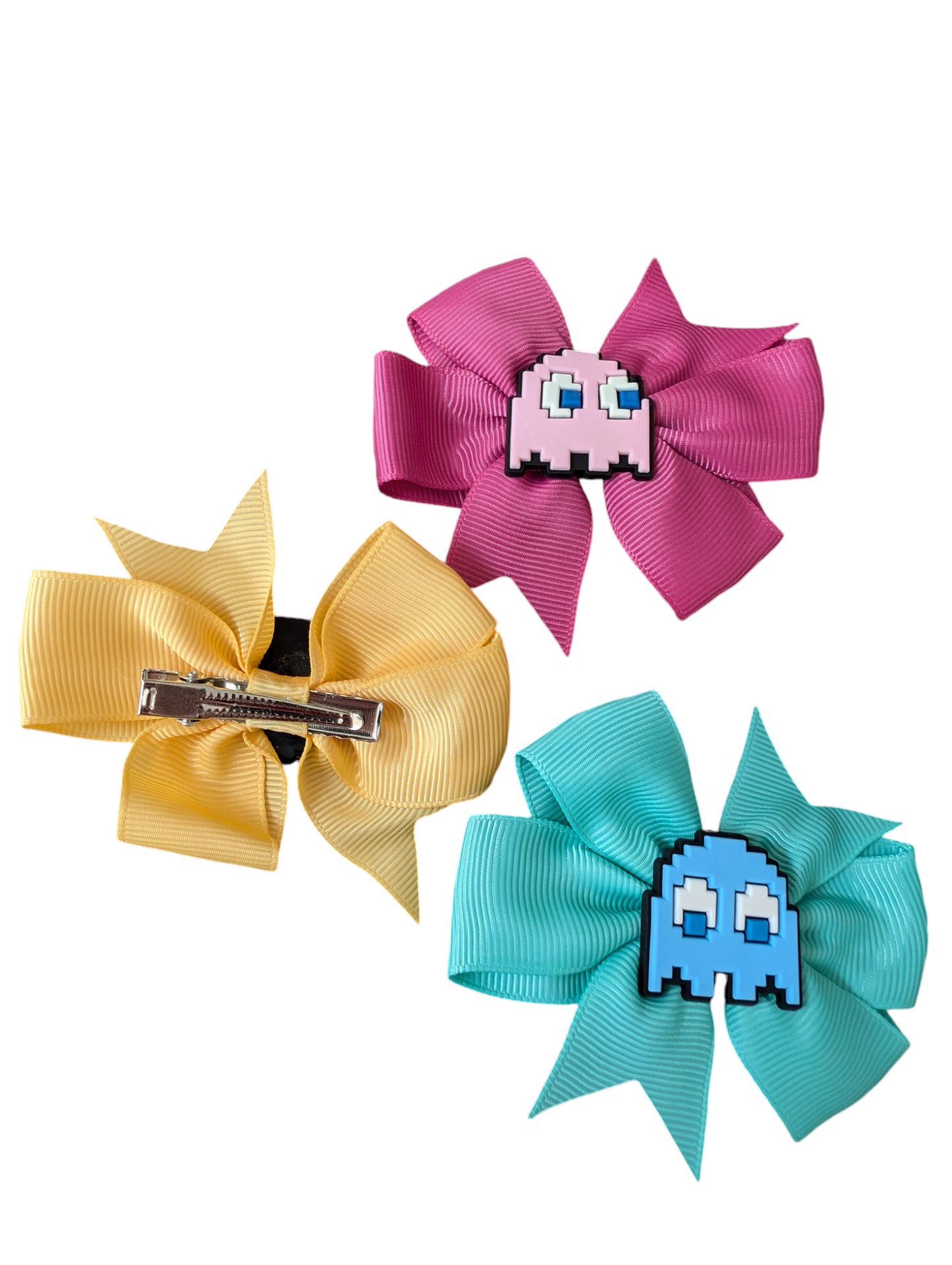 retro inspired handmade Pacman bow hair accessories set