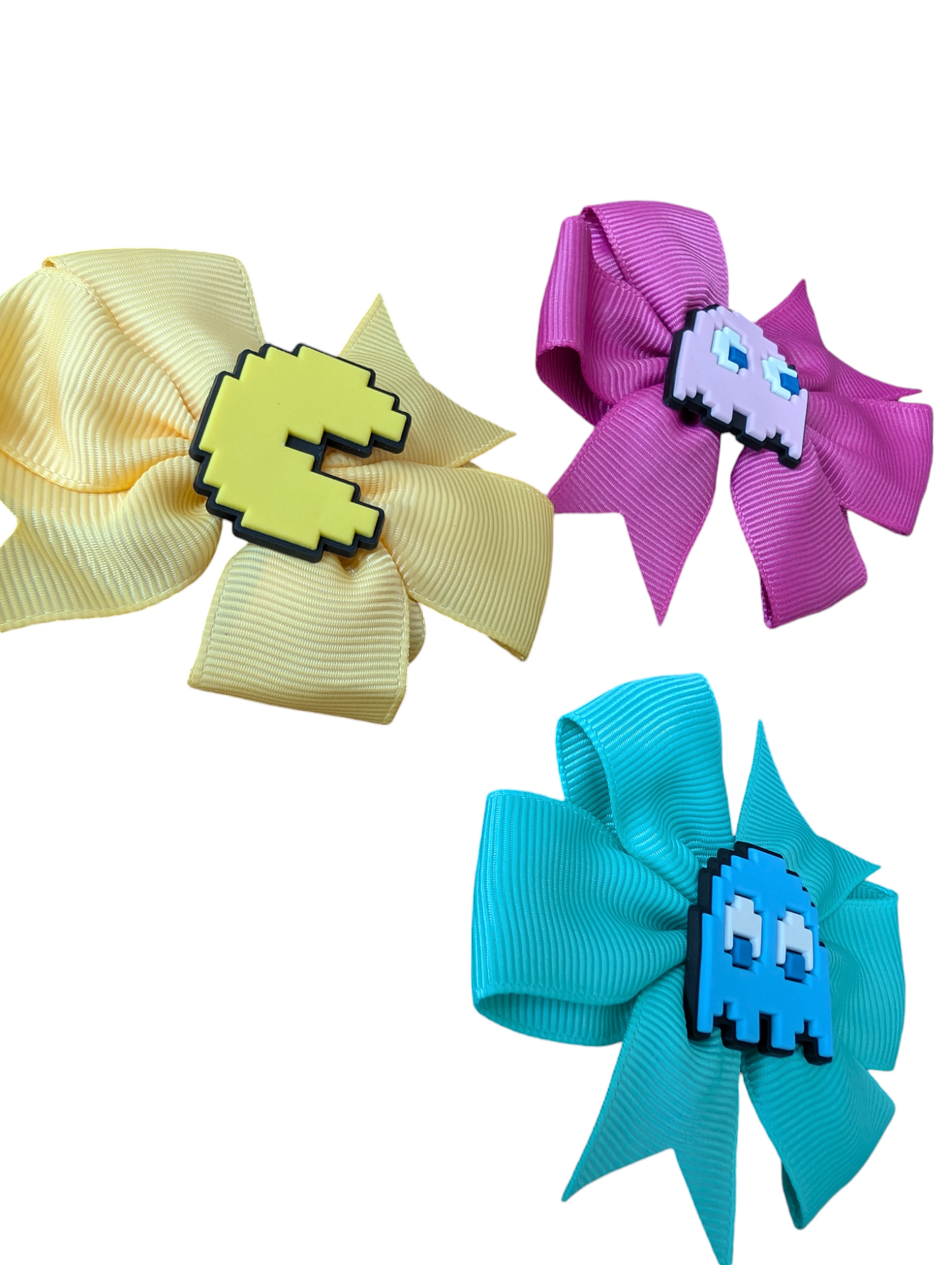 retro inspired handmade Pacman bow hair accessories set