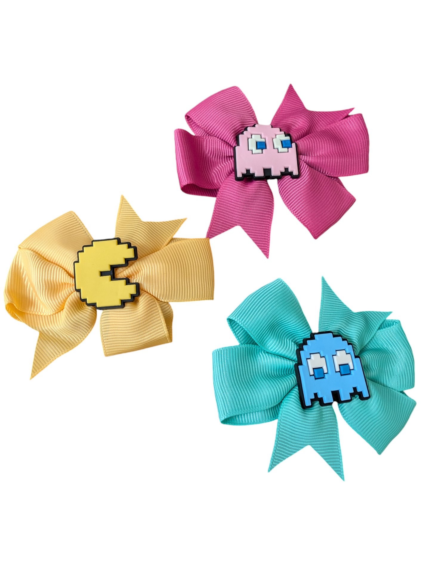 retro inspired handmade Pacman bow hair accessories set