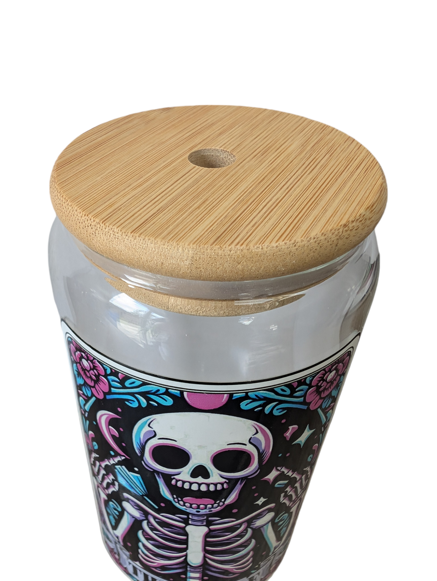 Glass Tumbler Gift Box - "The IDGAF" colourful, playful skull design 550ml borosilicate glass